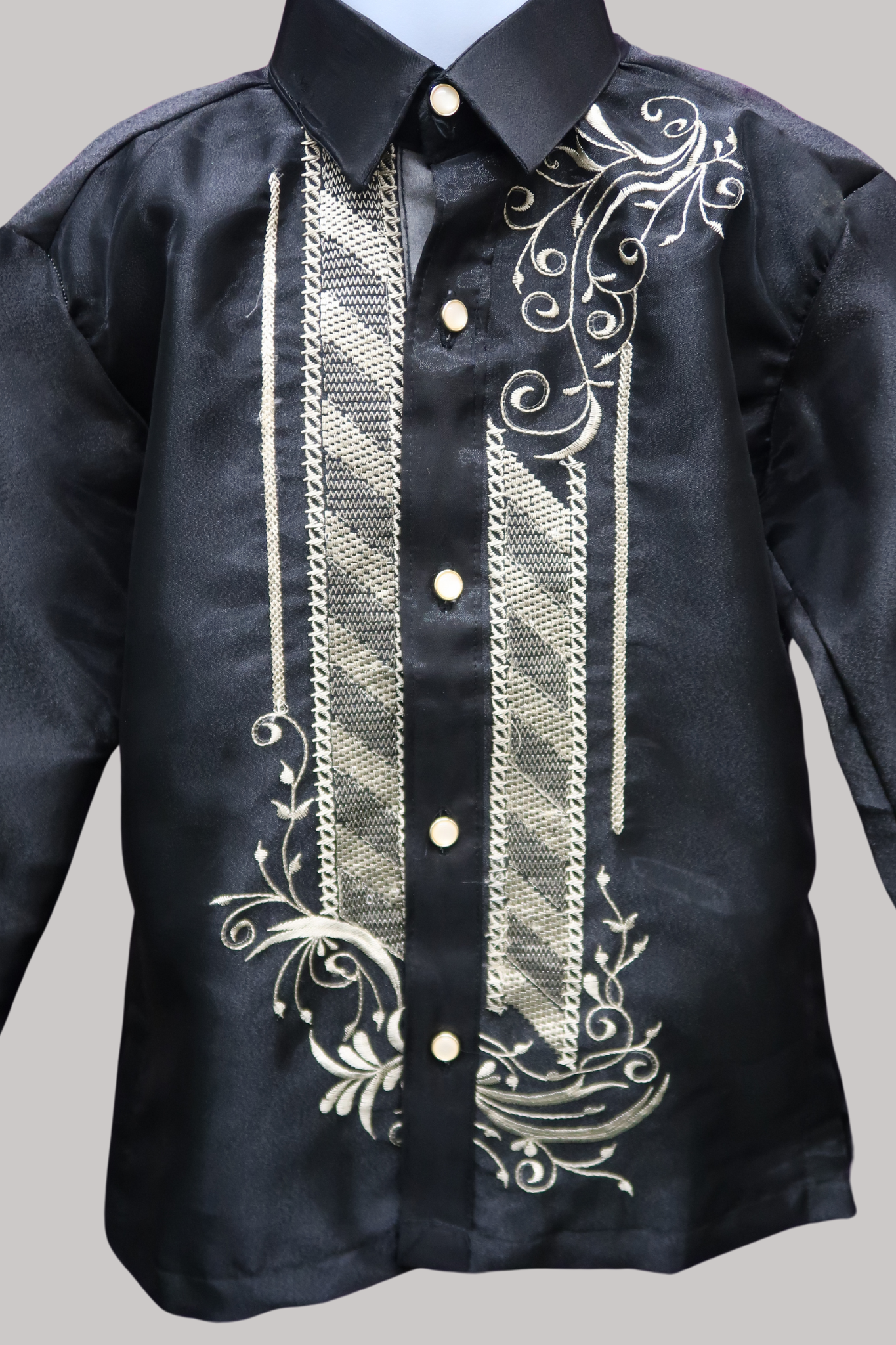 Kid's Organza Black Barong - Traditional Collar