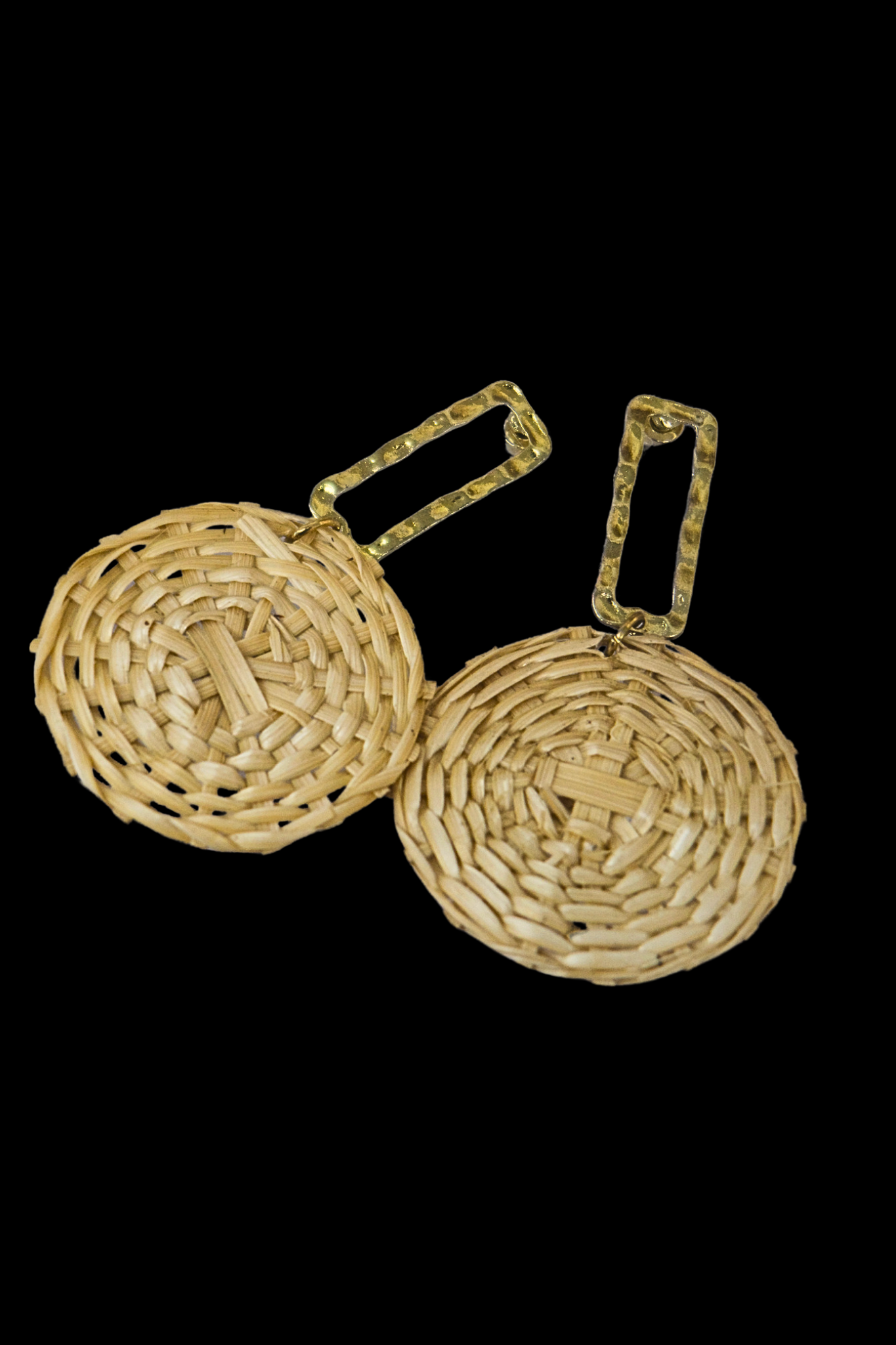 Circle Rattan Earrings - Beige
