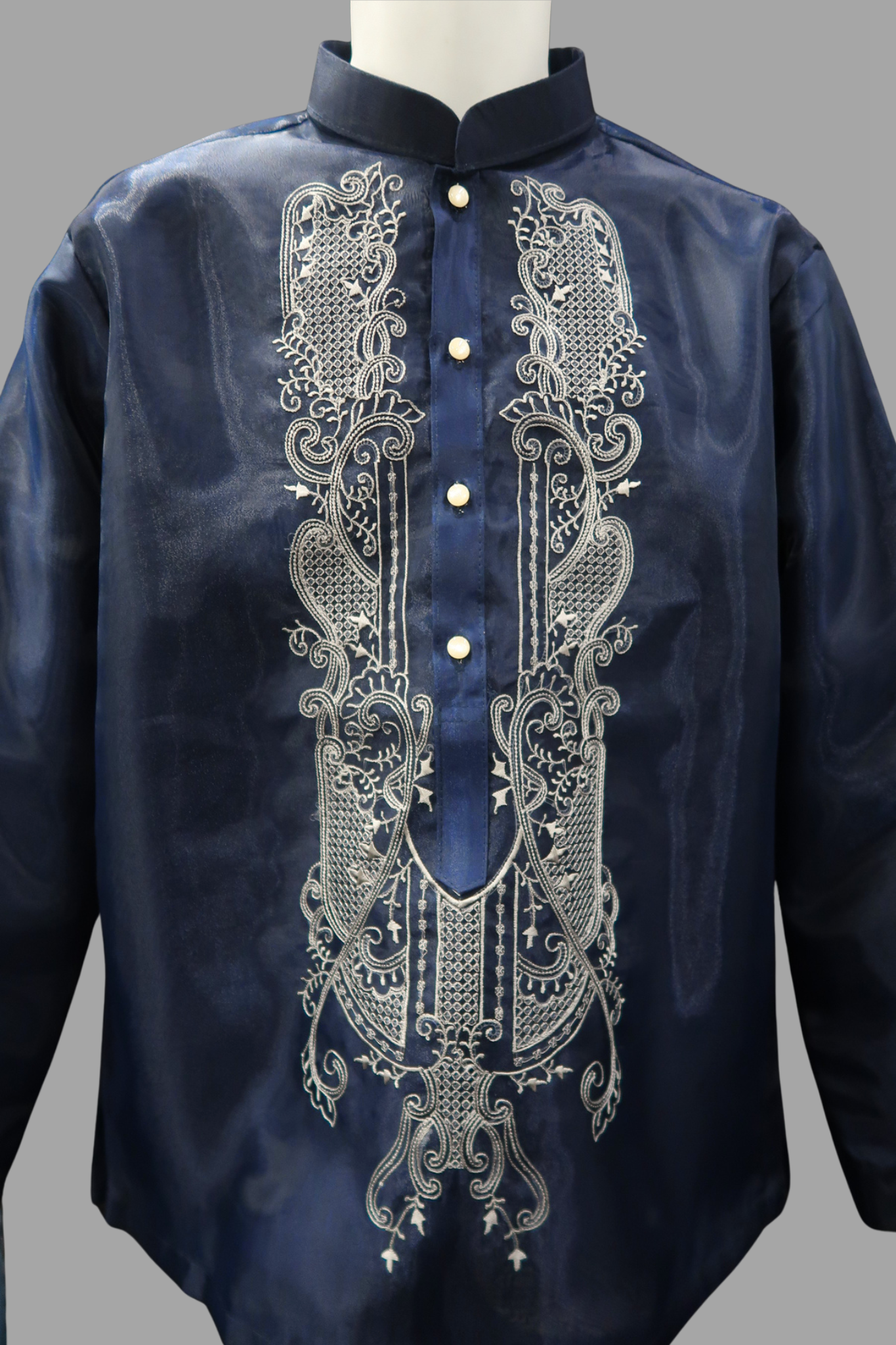 Swirl 10 Barong - Navy Blue/Gray Organza