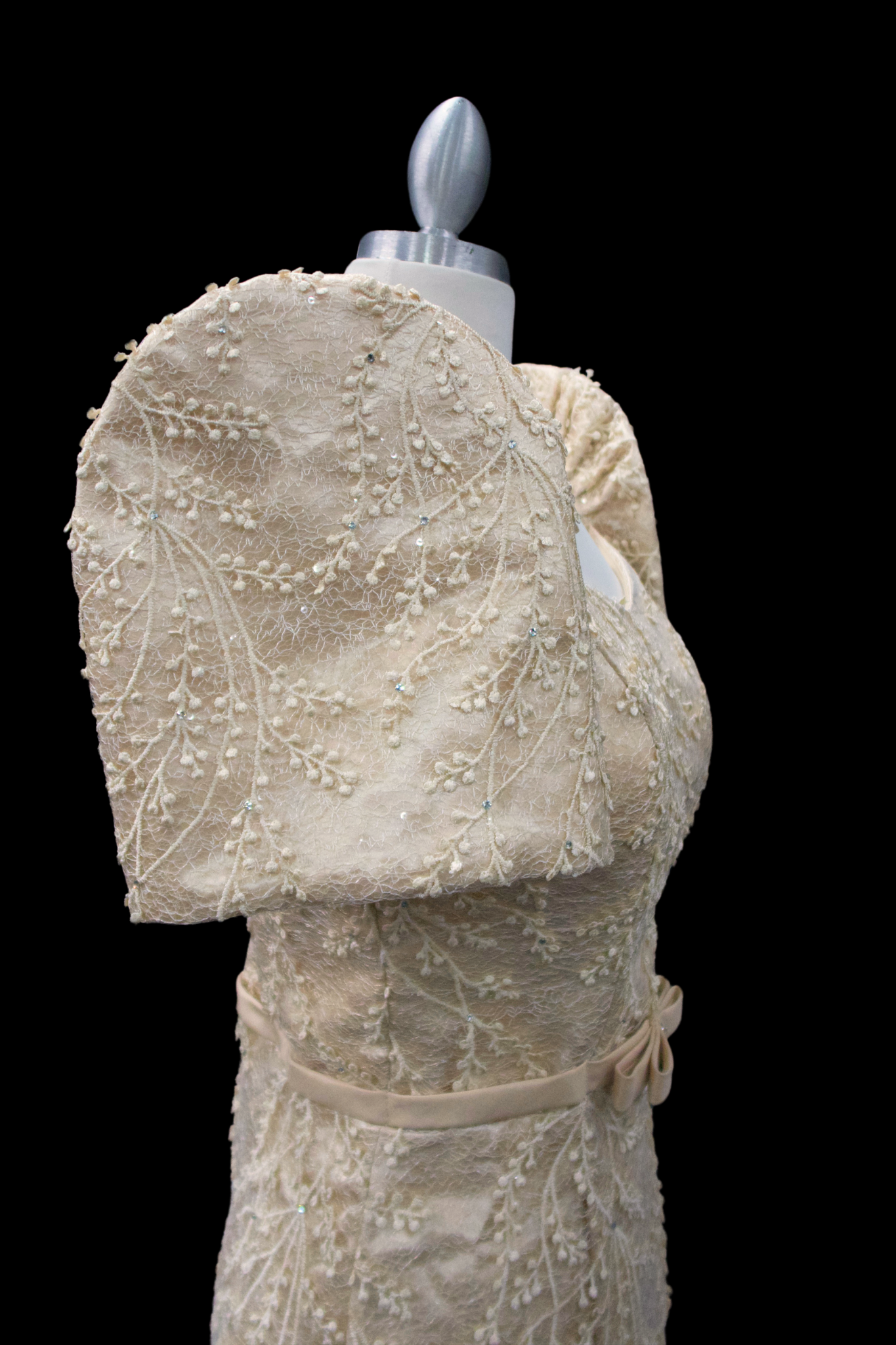 Full Lace Gown with Belt - Beige