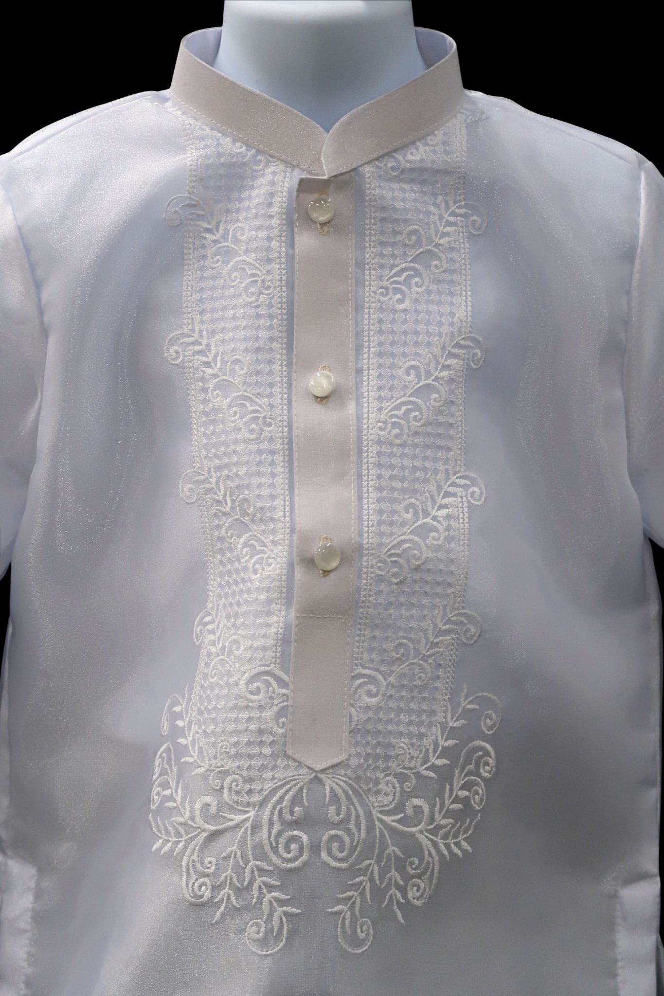 Kids Twine Barong - White & White Organza