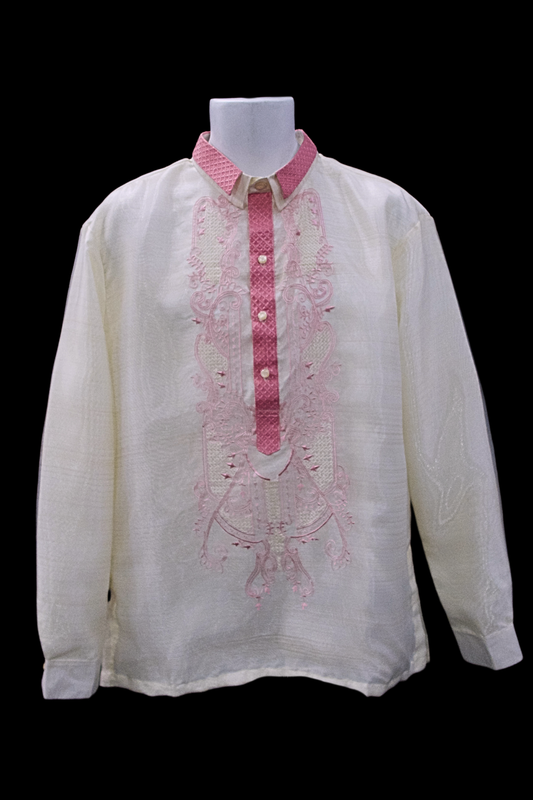 Swirl Barong - Beige/Pink Organza