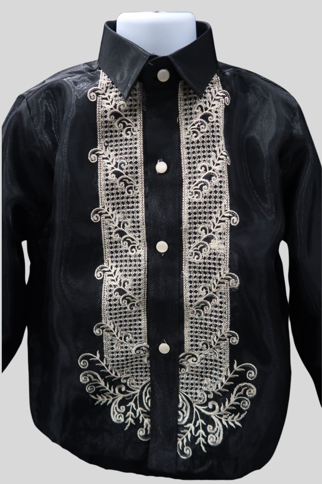 Kids Barong 'Twine' - Black/Beige Organza