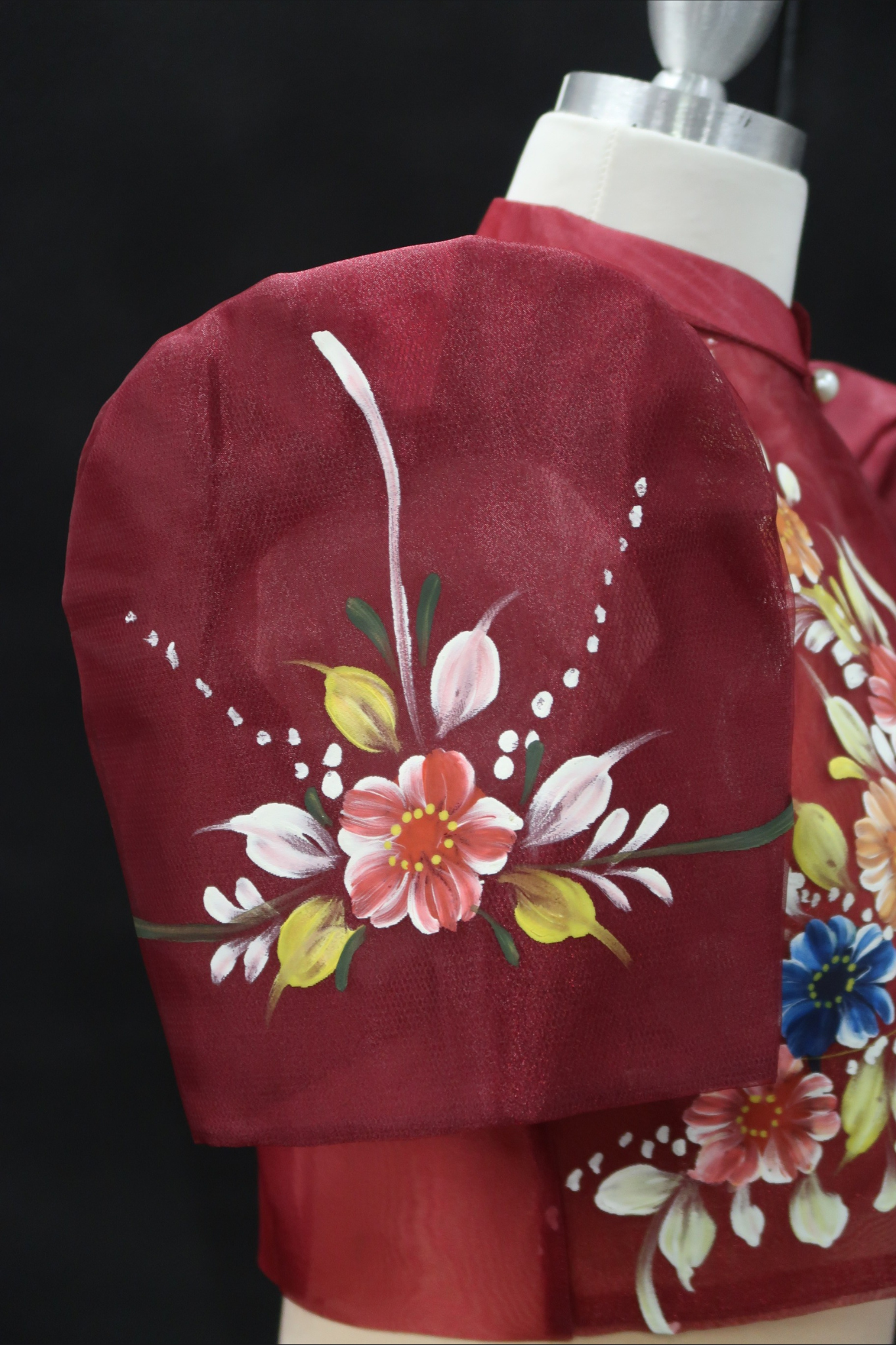 Hand Painted Single Button Bolero - Burgundy