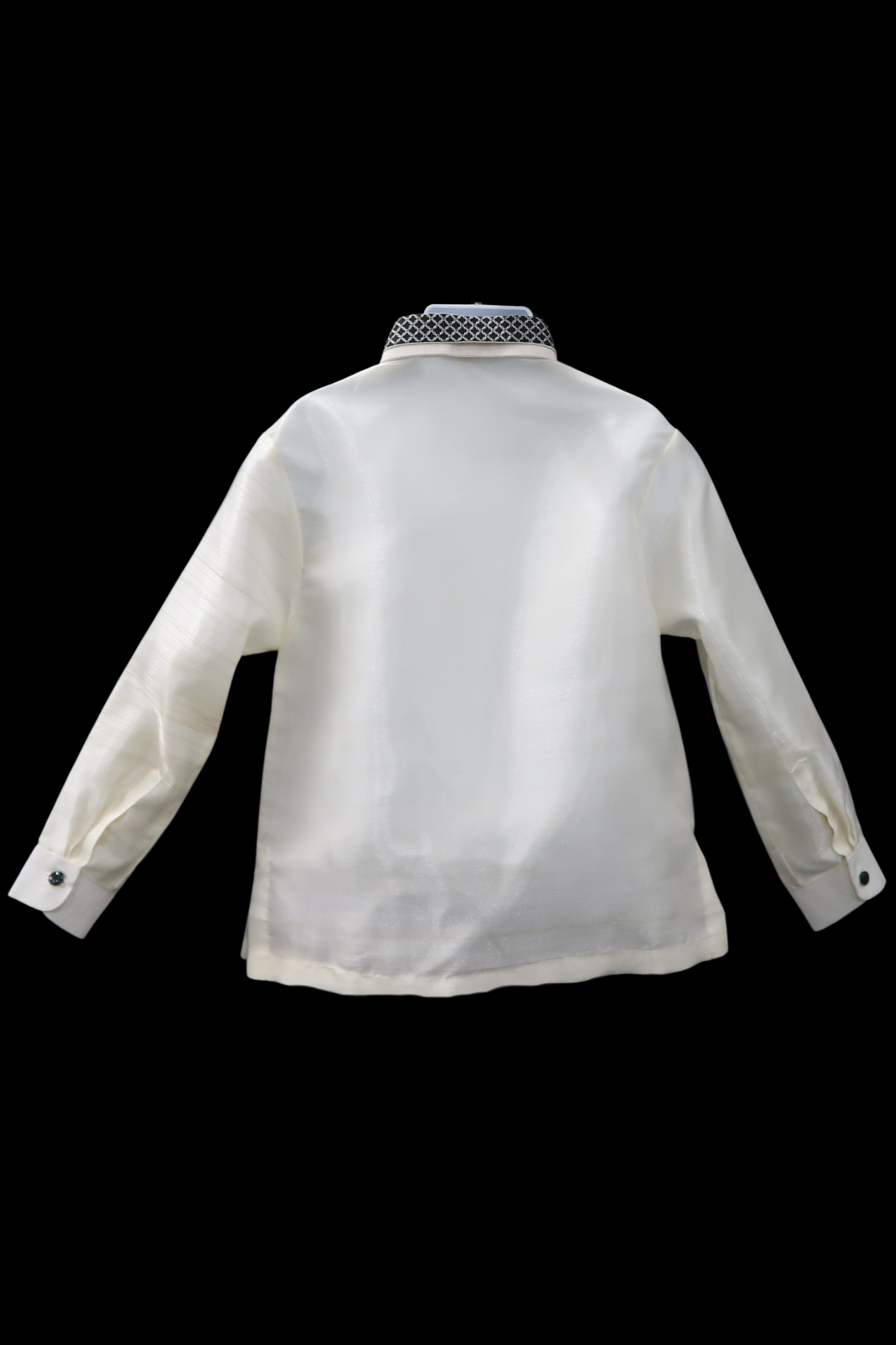 Kids Double Collar Barong - Beige & Black Organza