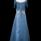 Metallic Gazar Overlap Gown - Dusty Blue