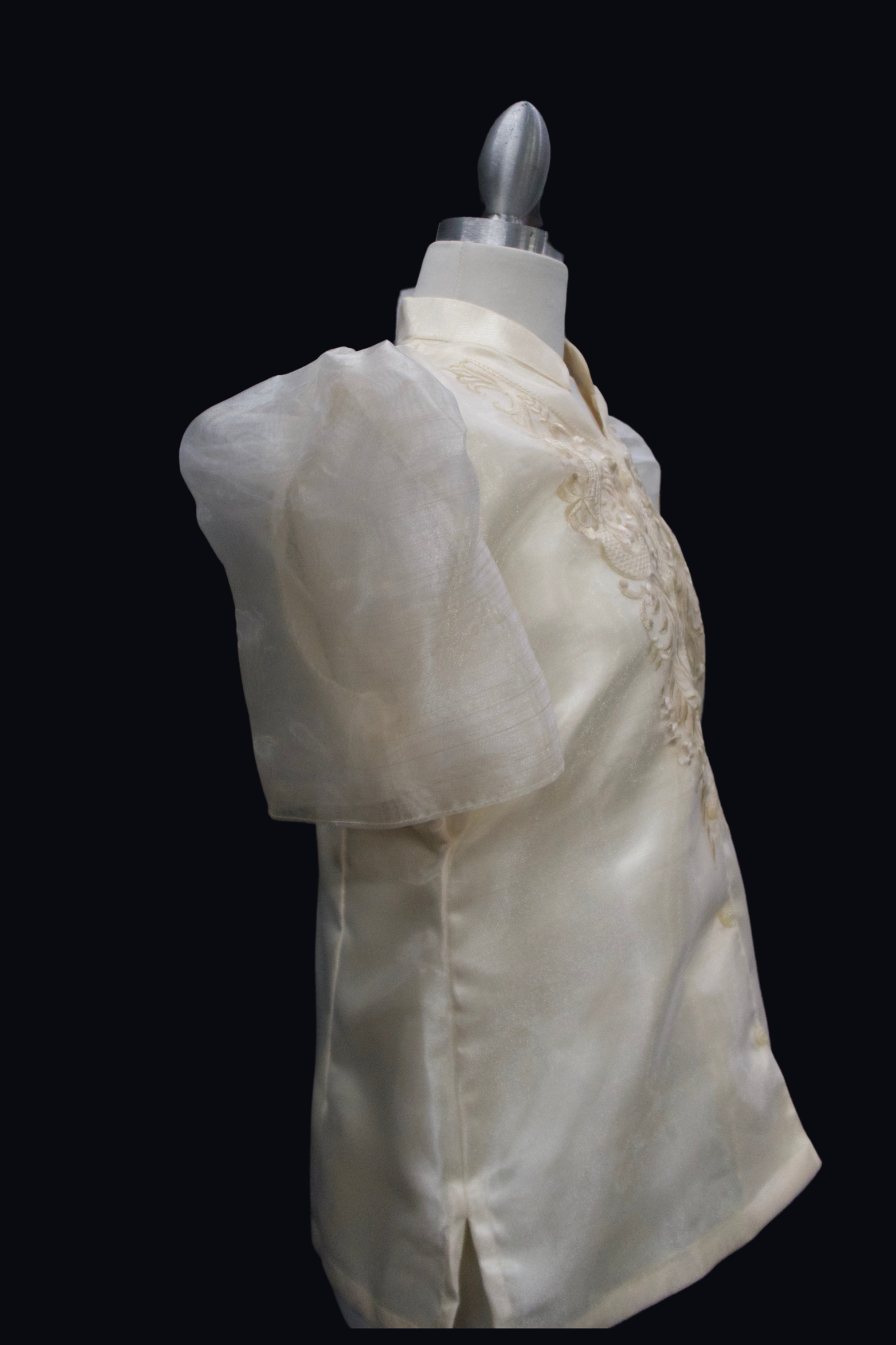 Beige Satin Blouse w/ Organza Sleeves