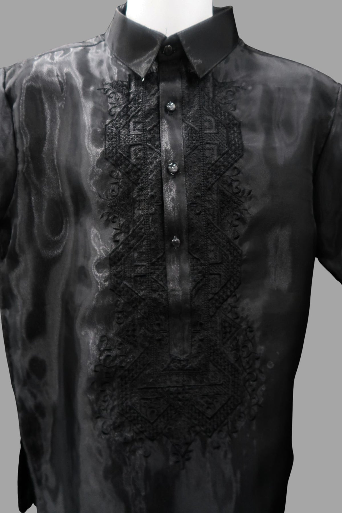 Dakila Short Sleeve Barong – Black on Black Organza