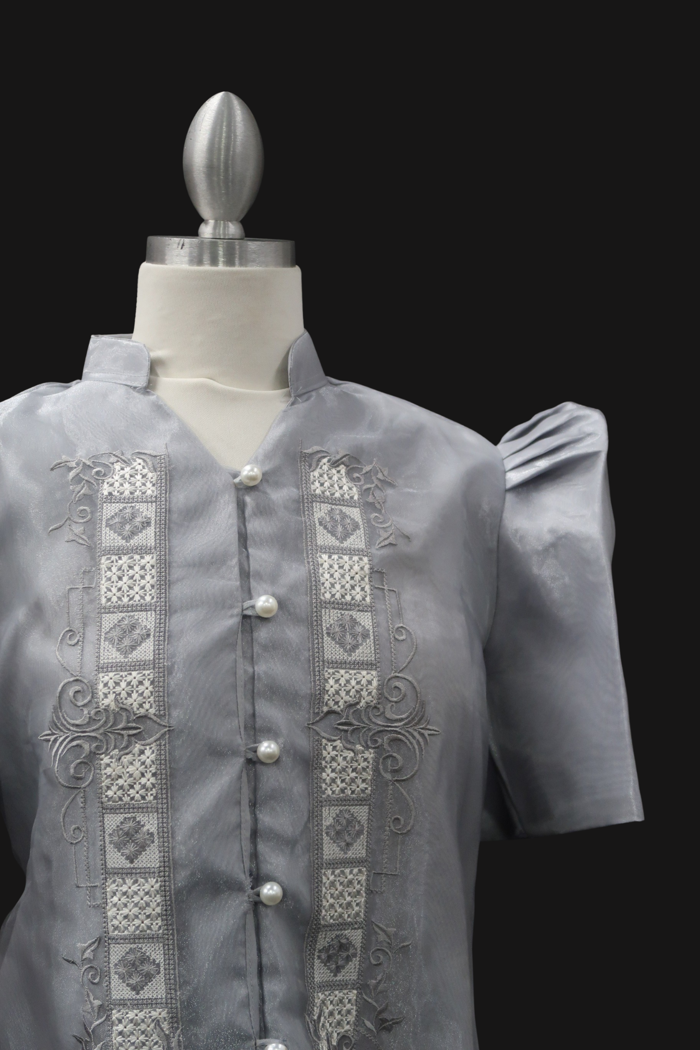 Divina Barong Dress - Light Gray