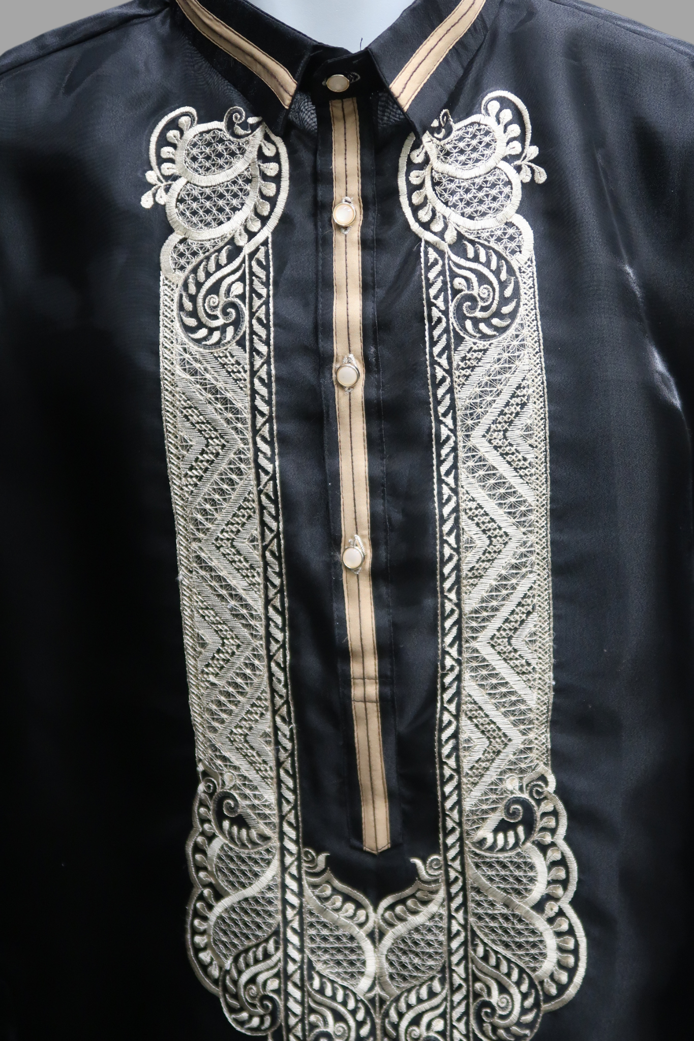 Short Sleeve Organza Barong - Black/Mocha 31