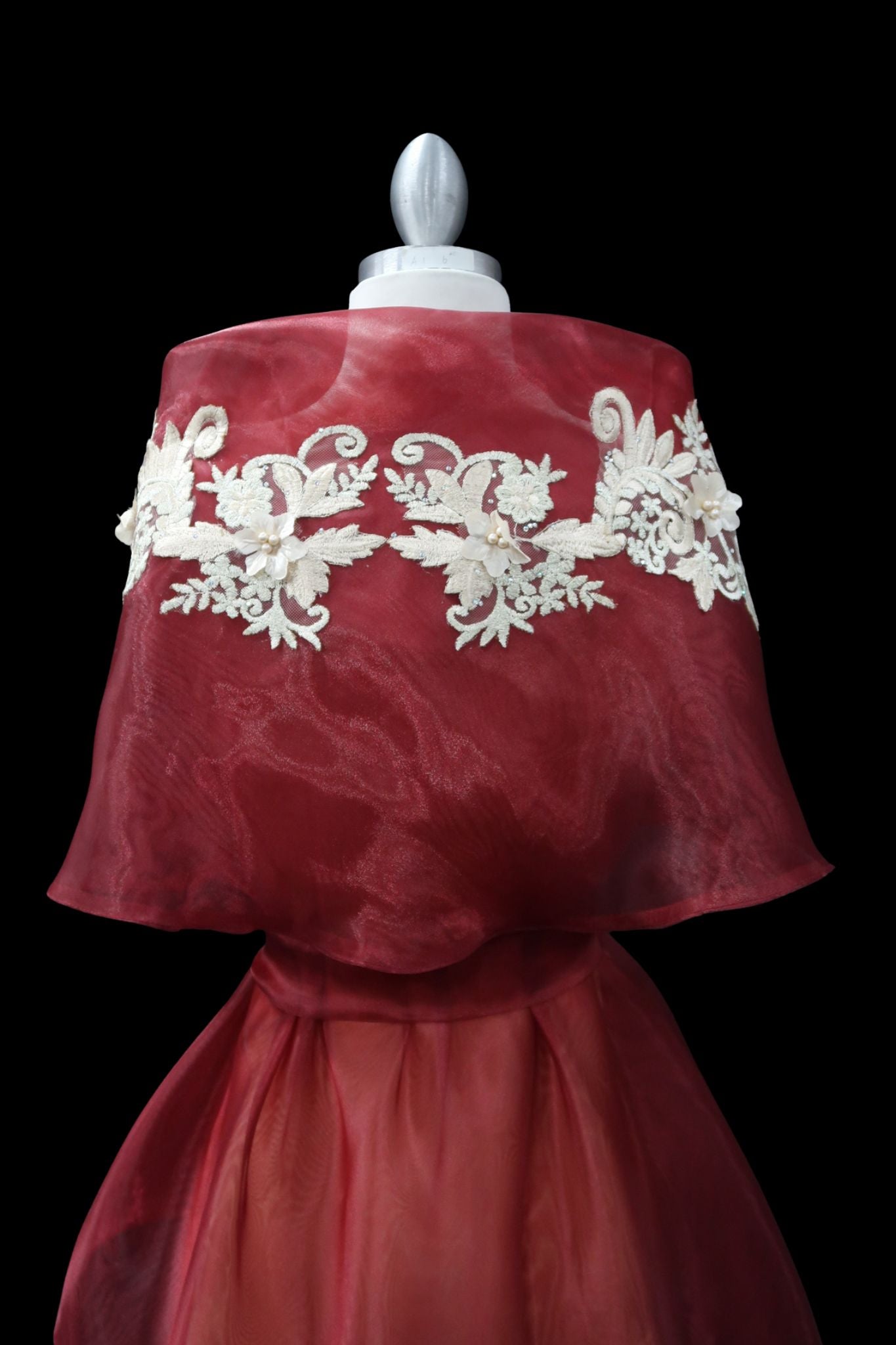 Lace Applique Panuelo - Burgundy & Beige