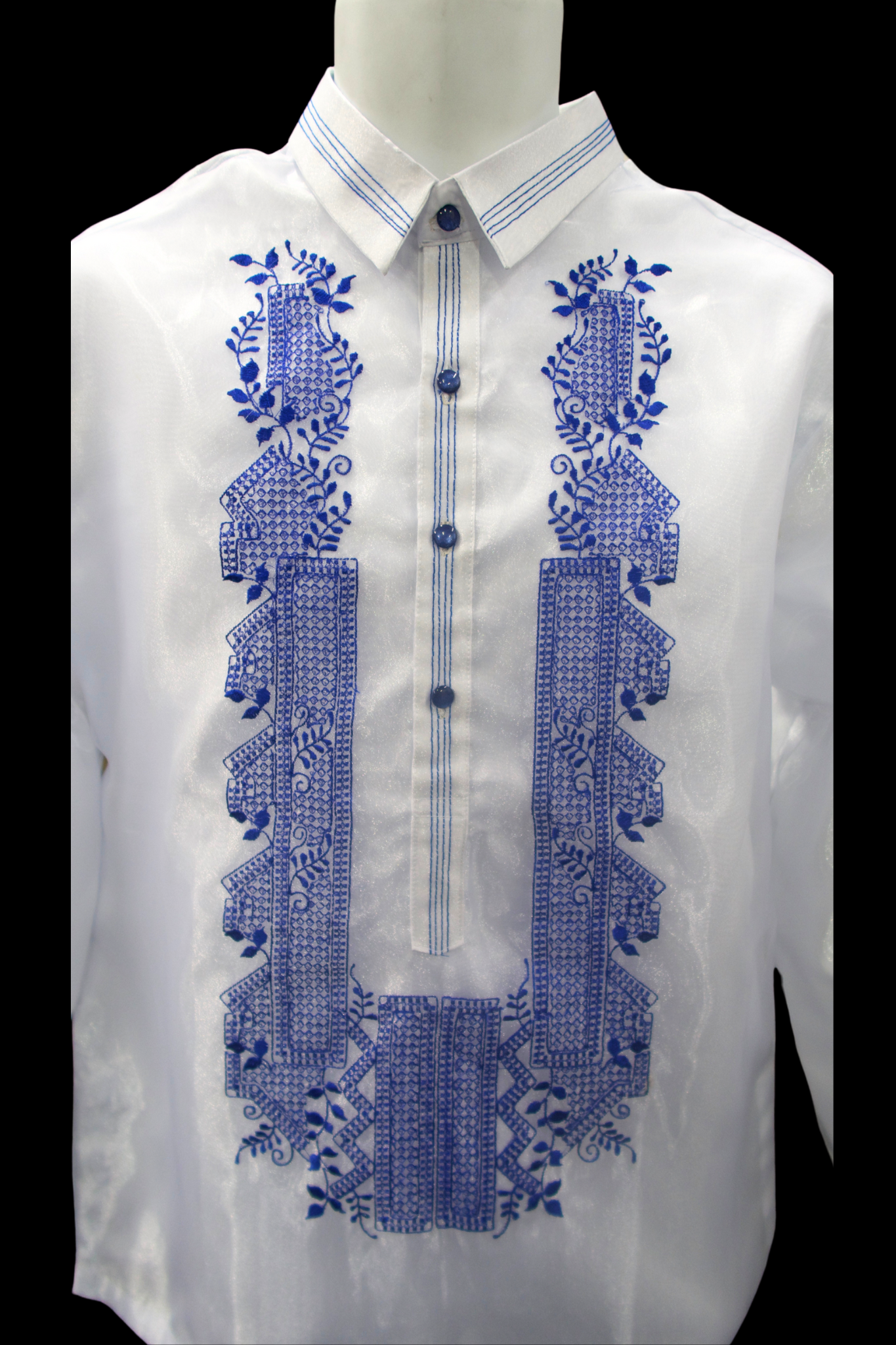 White & Royal Blue Organza Barong