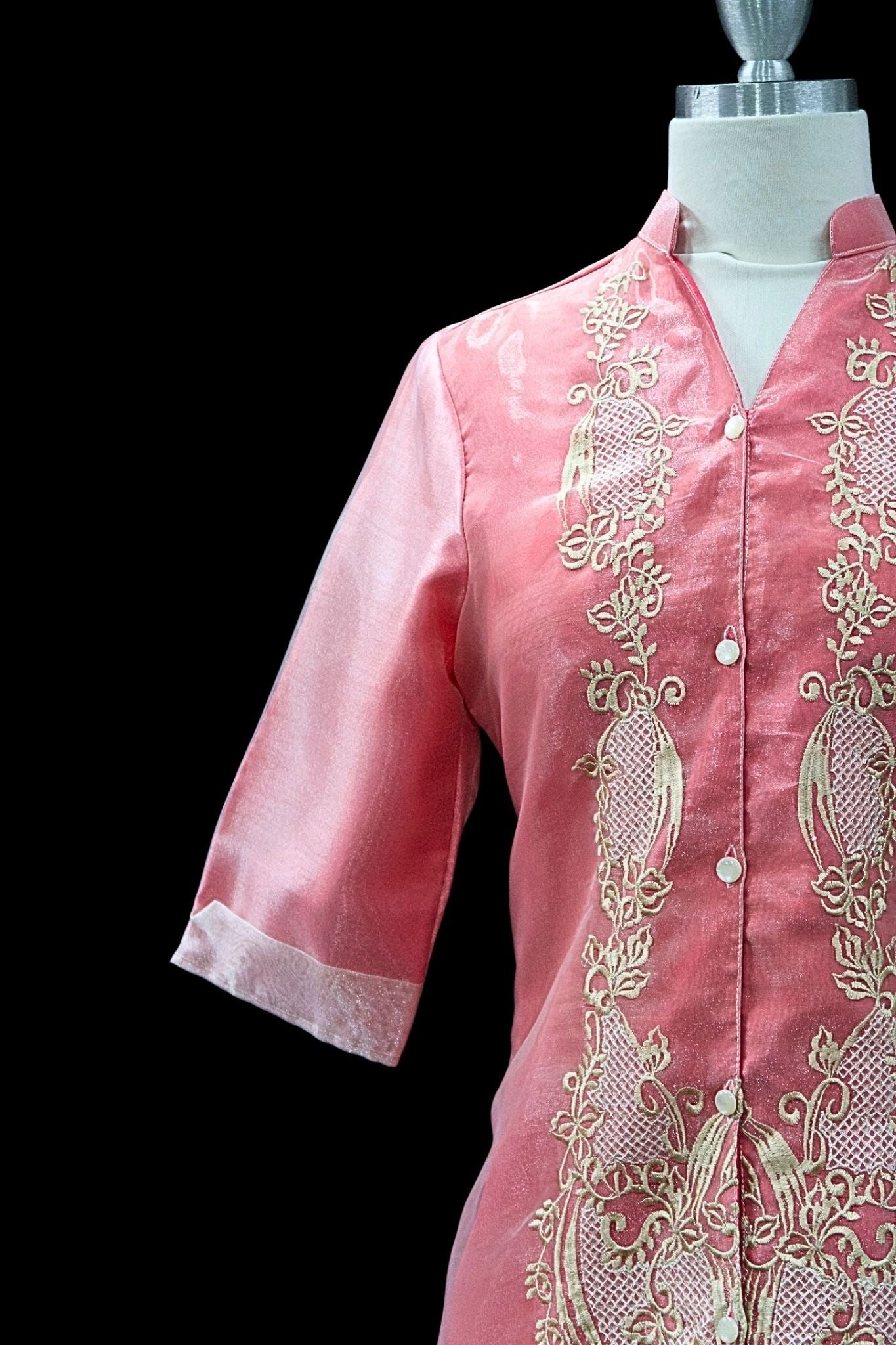 3/4 Sleeve Barong Dress - Old Rose