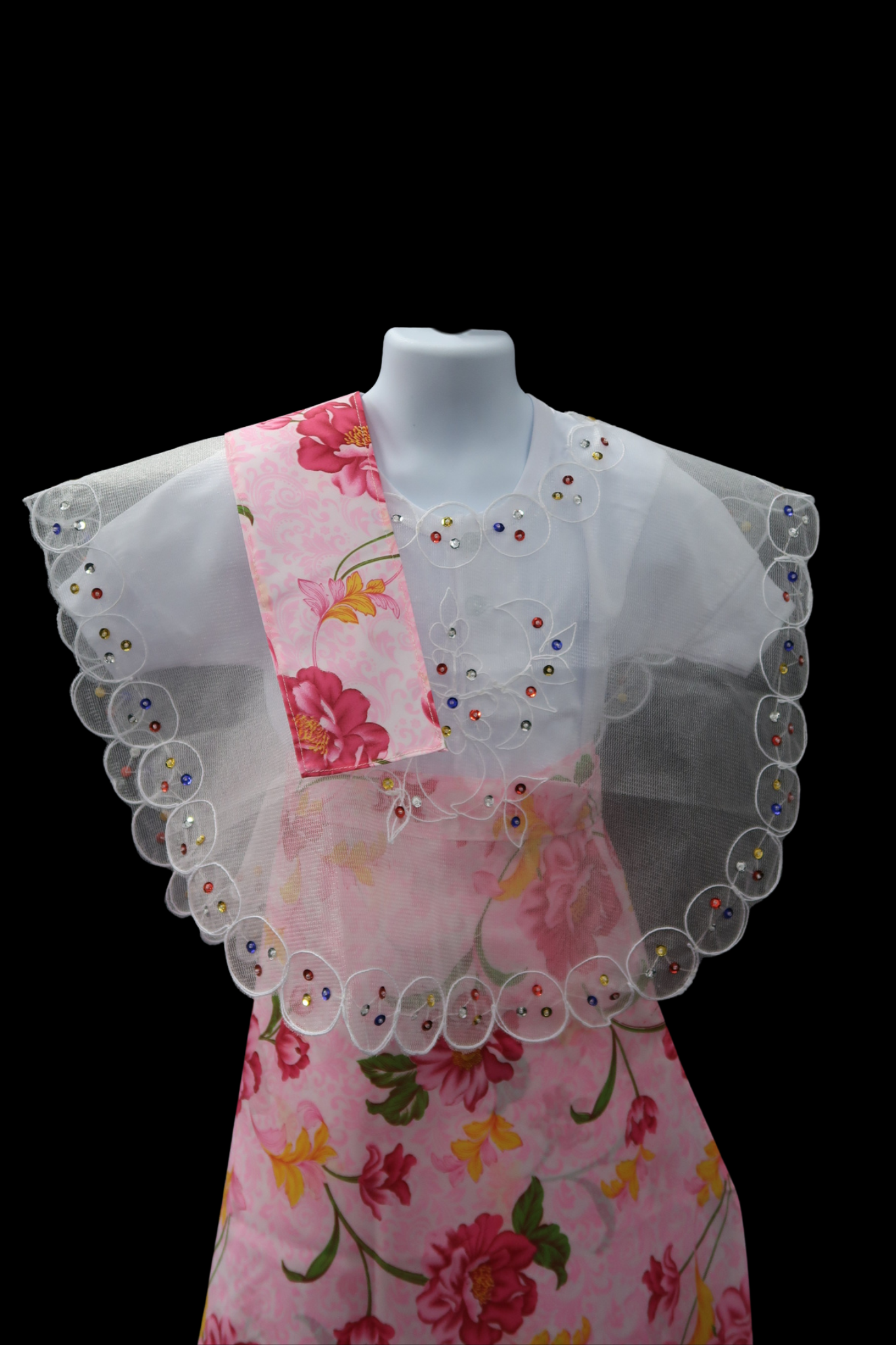 Girl's Plaid Baro't Saya - Pink Floral
