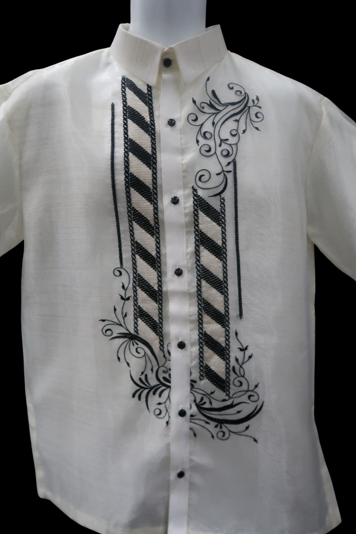 Barber Short Sleeve Barong - Beige & Black Organza