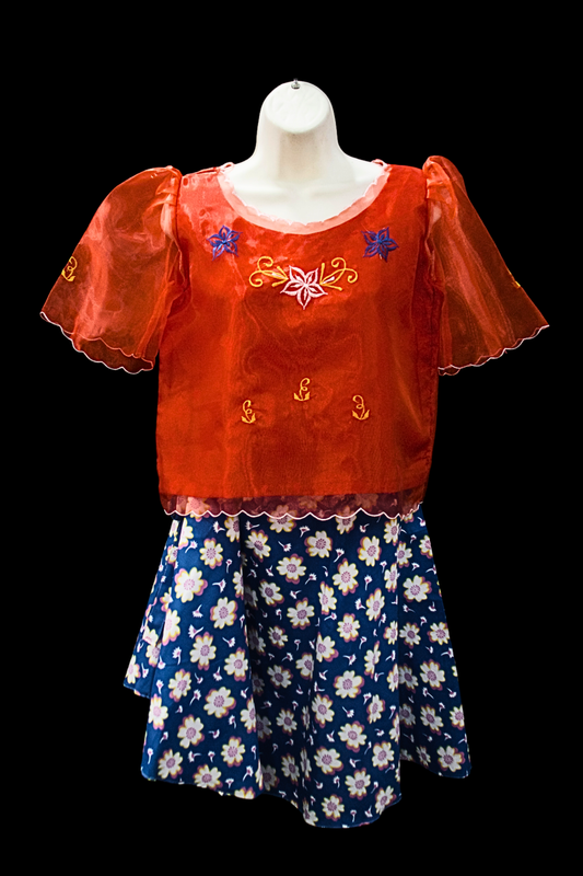 Adult Baro’t Saya Costume - Blue & Red Floral