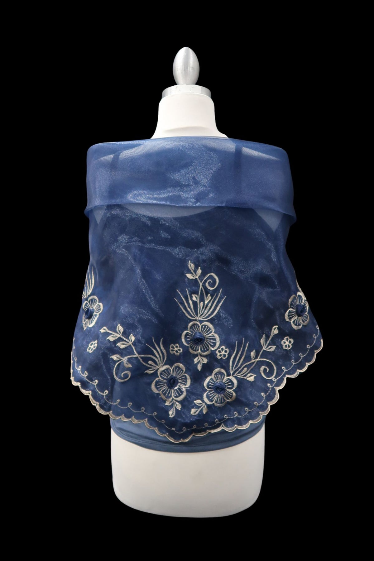 Navy & Beige Embroidered Alampay - Signature Drape (68")