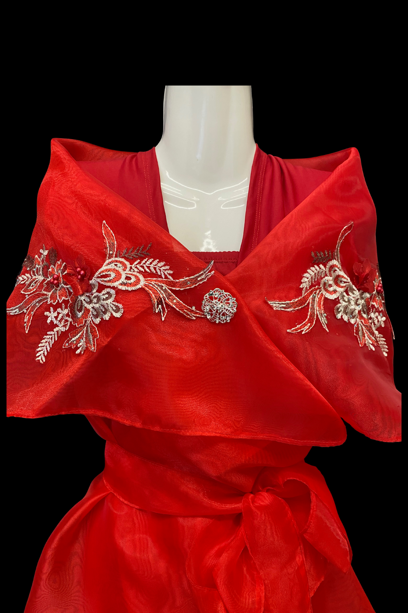 Lace Applique Panuelo - Red