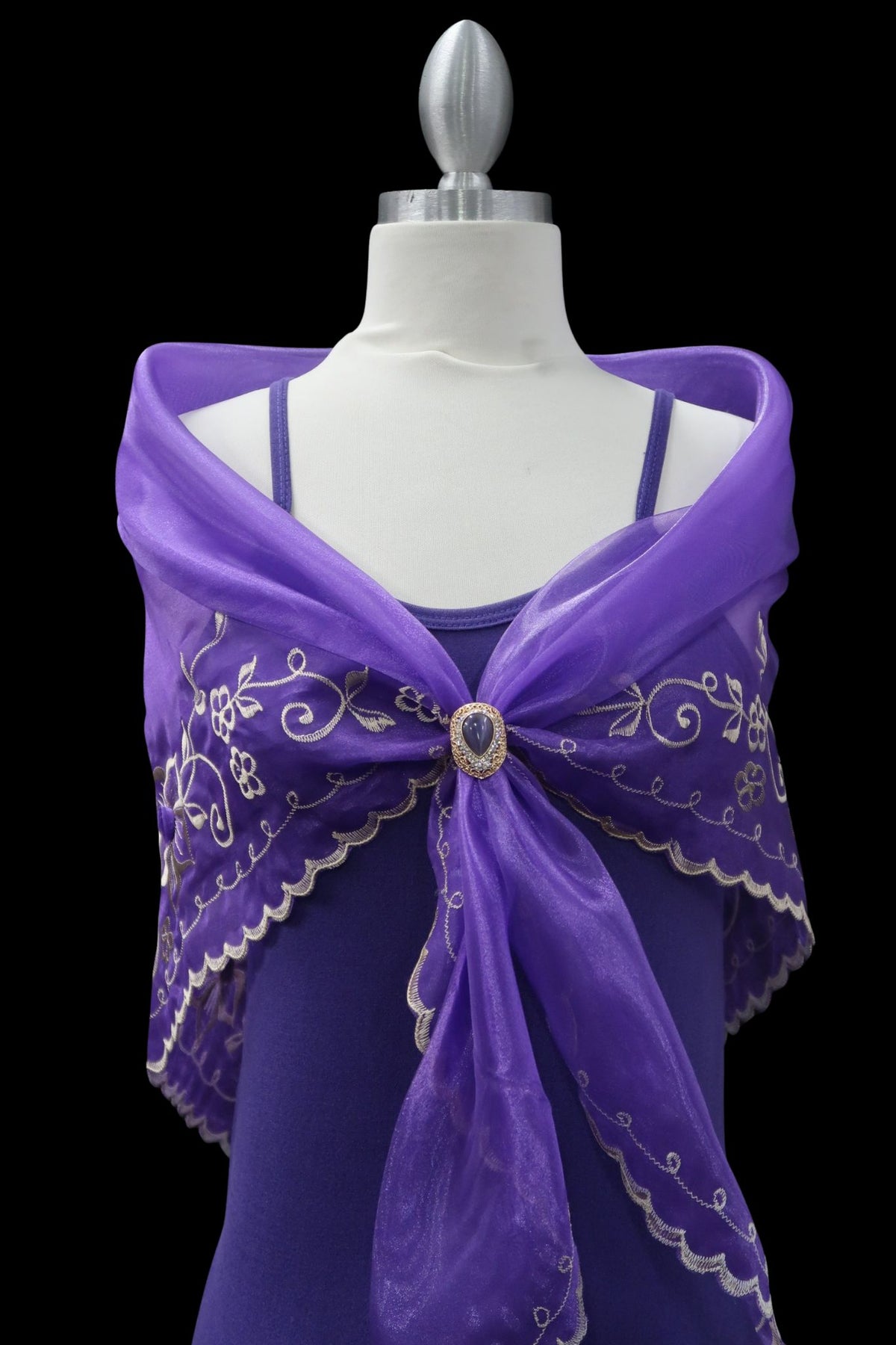 Purple & Beige Embroidered Alampay - Classic Drape (64")