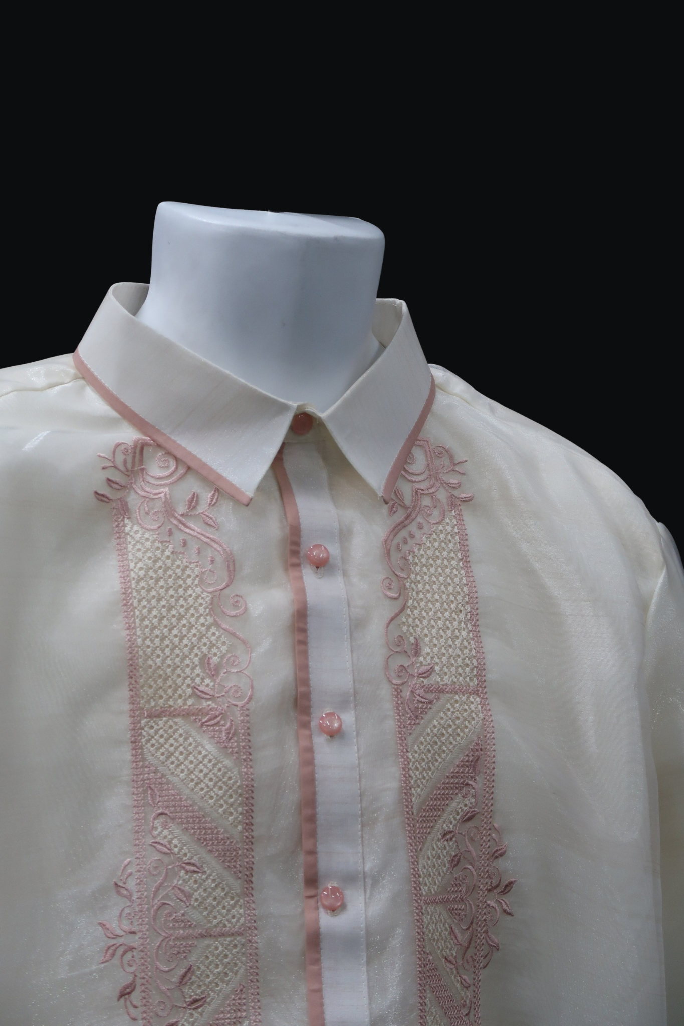 Beige & Old Rose Organza Barong - Aldin 3