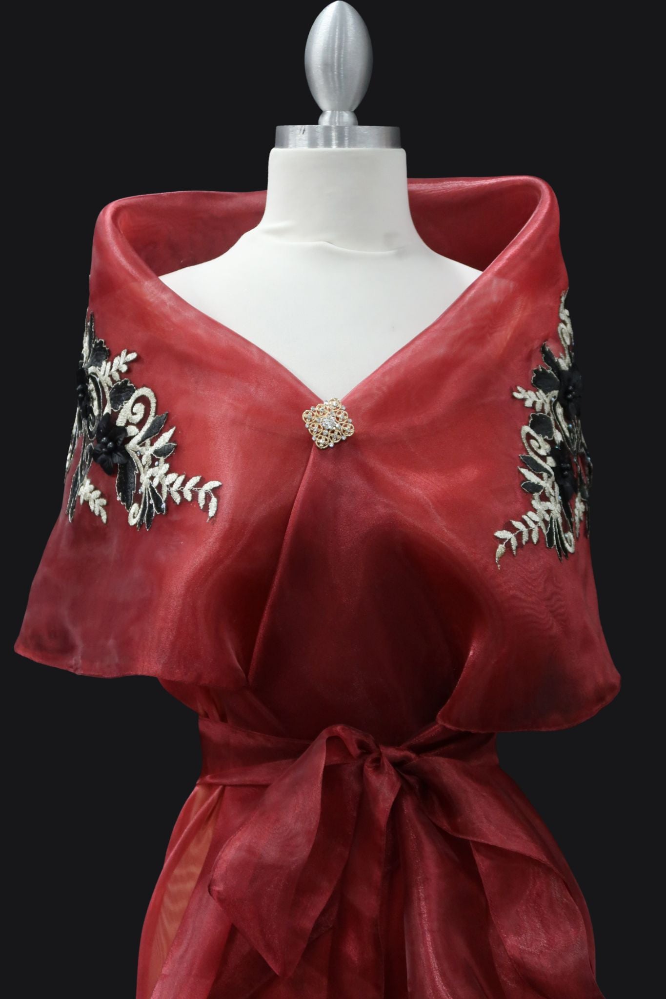 Lace Applique Panuelo - Burgundy & Black