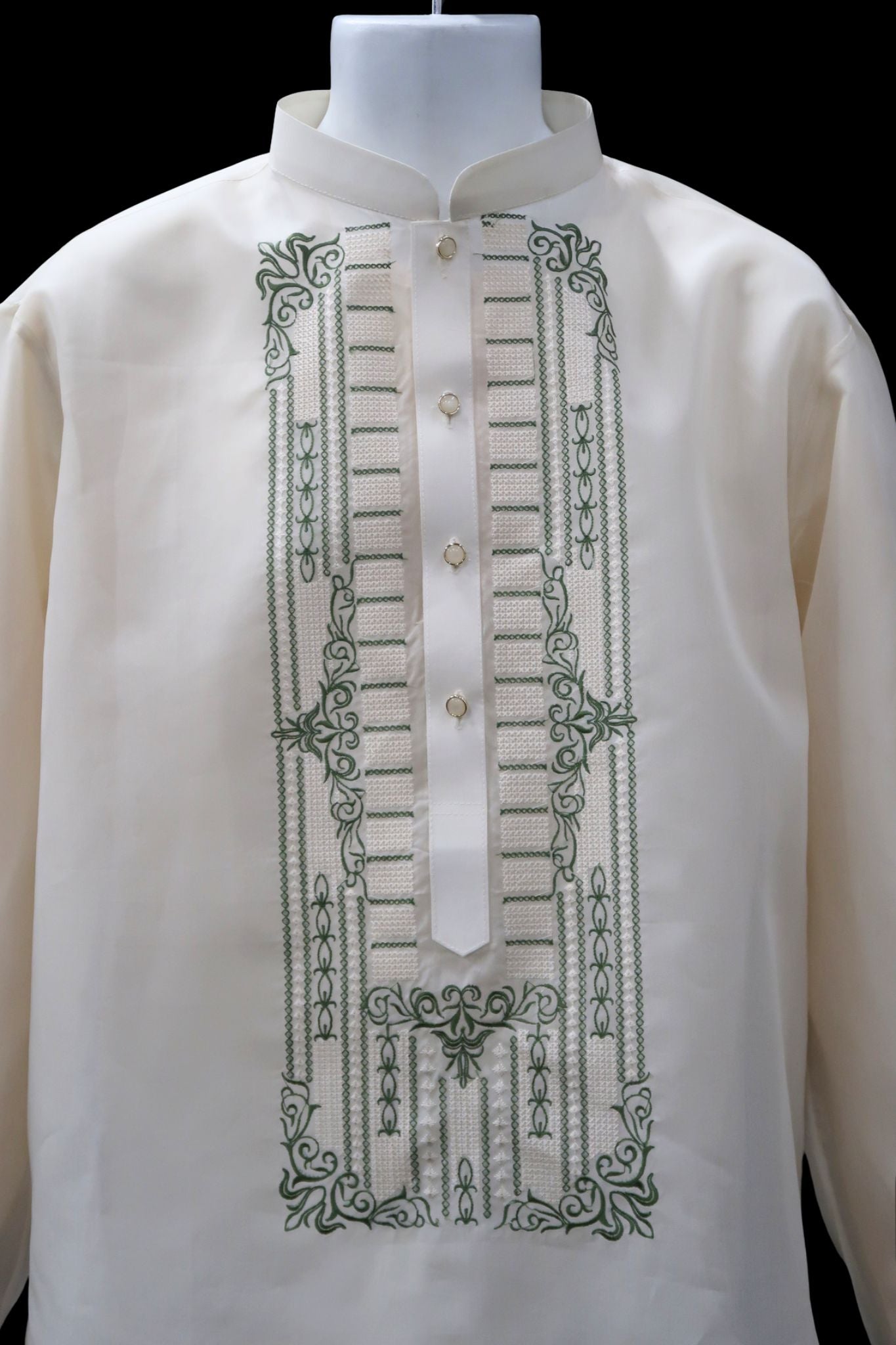 Bead Barong - Beige & Olive Green Jusi
