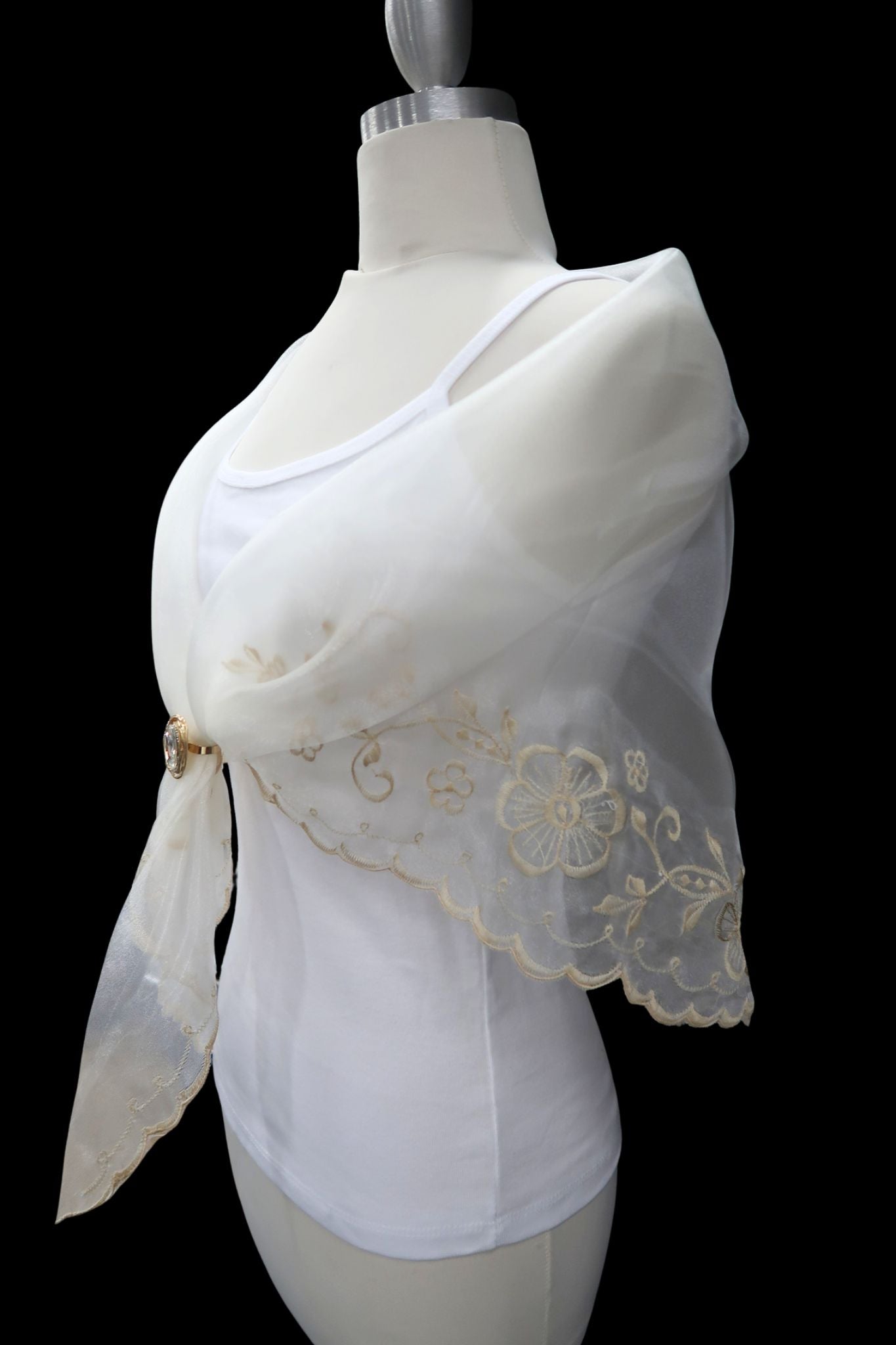 Ivory & Beige Embroidered Alampay - Petite Drape (60")