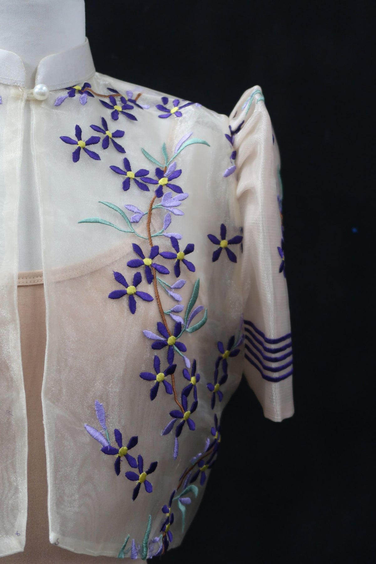 Florina Single Button Tulle Bolero - Beige/Purple