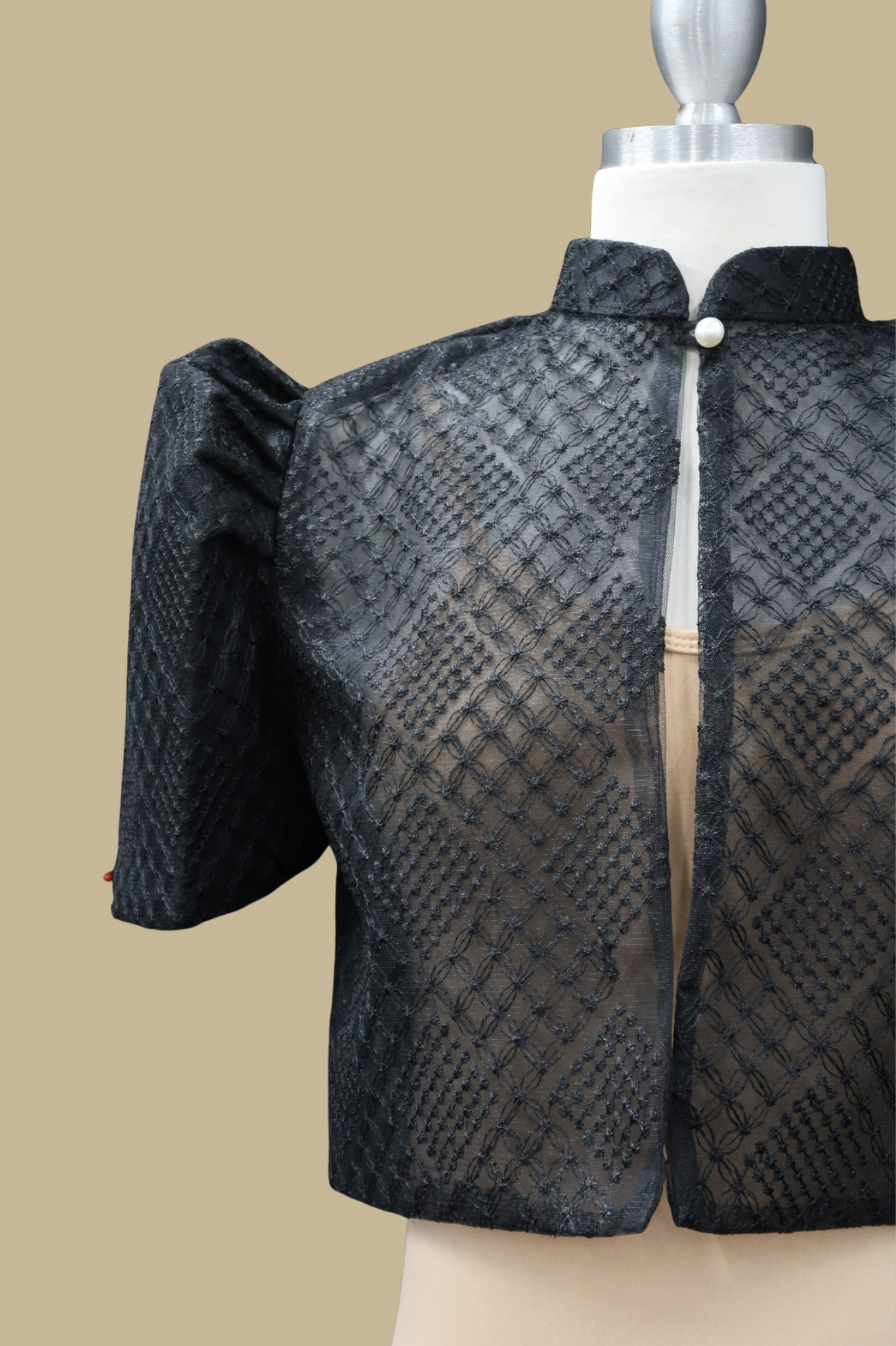 Full Lace Emb Diamond Bolero - Black
