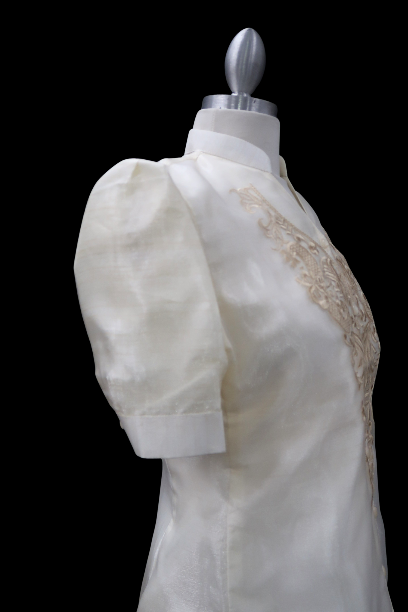 3/4 Puff Sleeve Barong Blouse - Beige