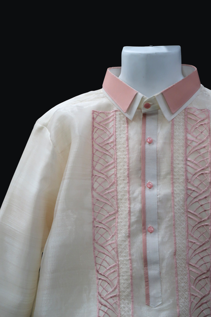 Beige & Old Rose Organza Barong - Linya