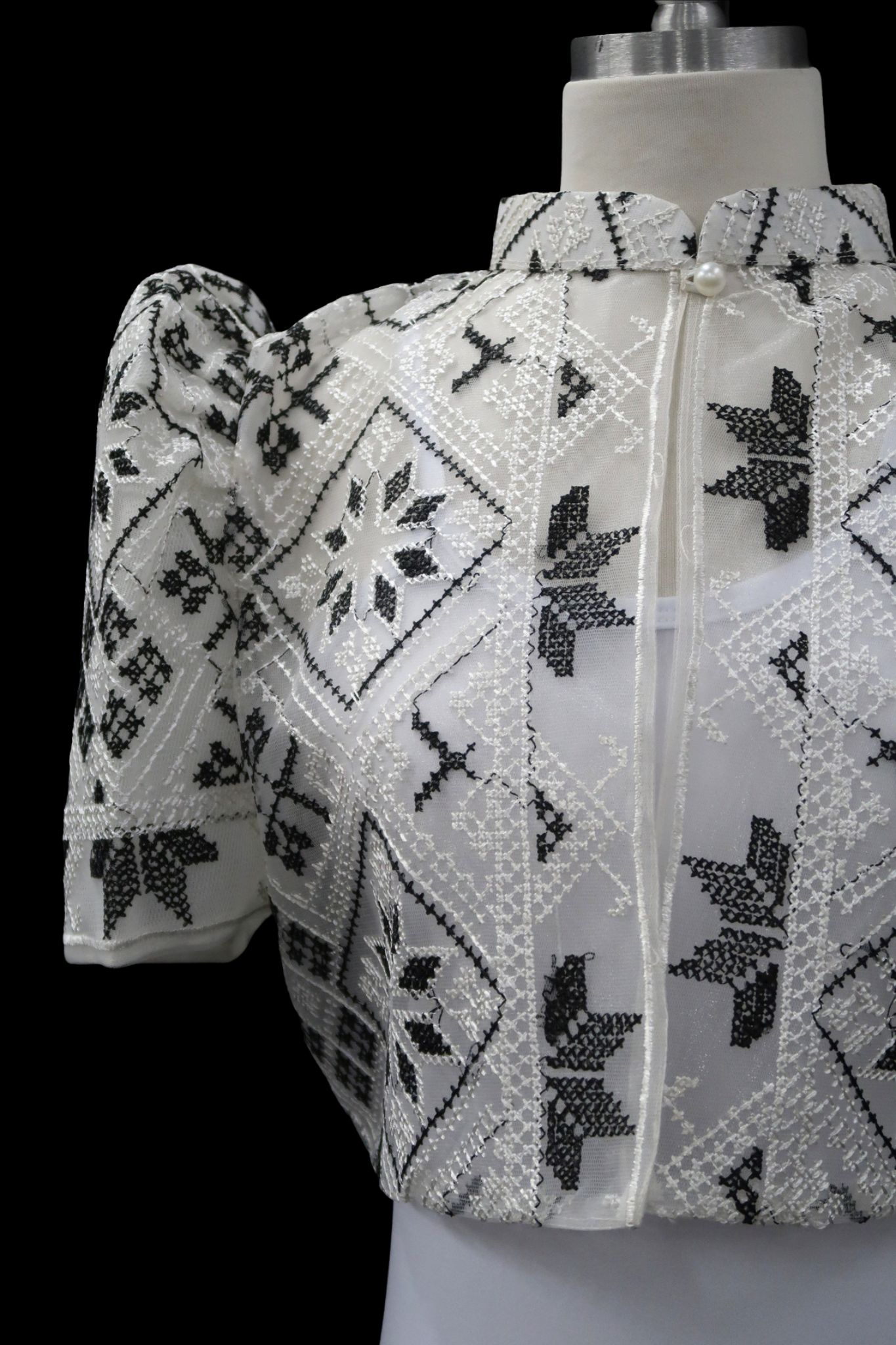 Full Lace Emb Star Bolero - Black & White