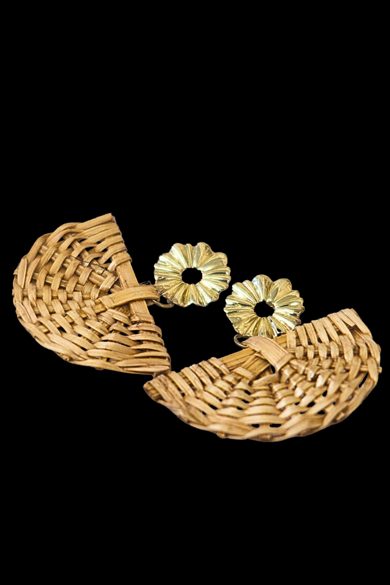Pamaypay Rattan Earrings - Tan & Gold