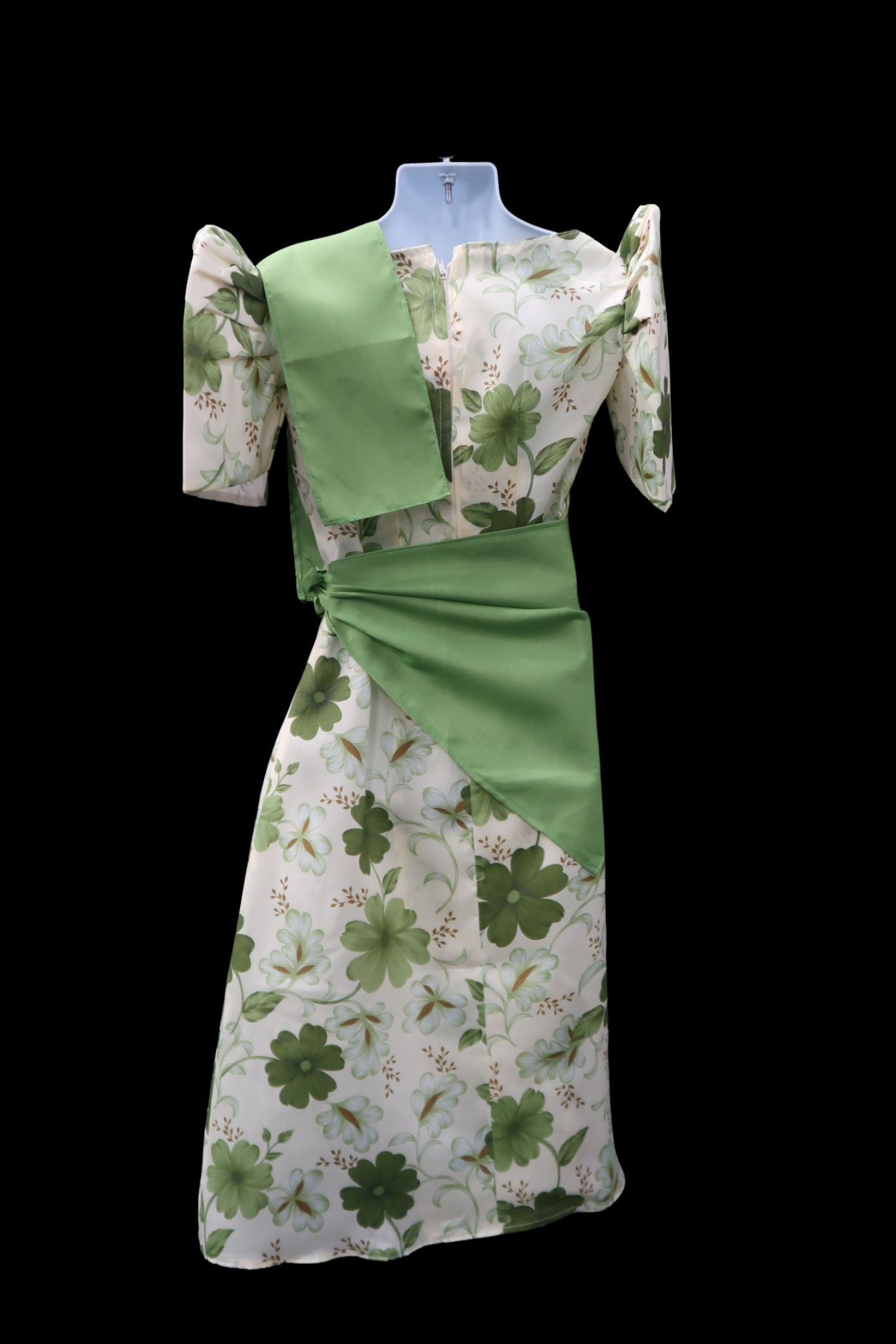 Girls Balintawak Dress - Olive Green Floral