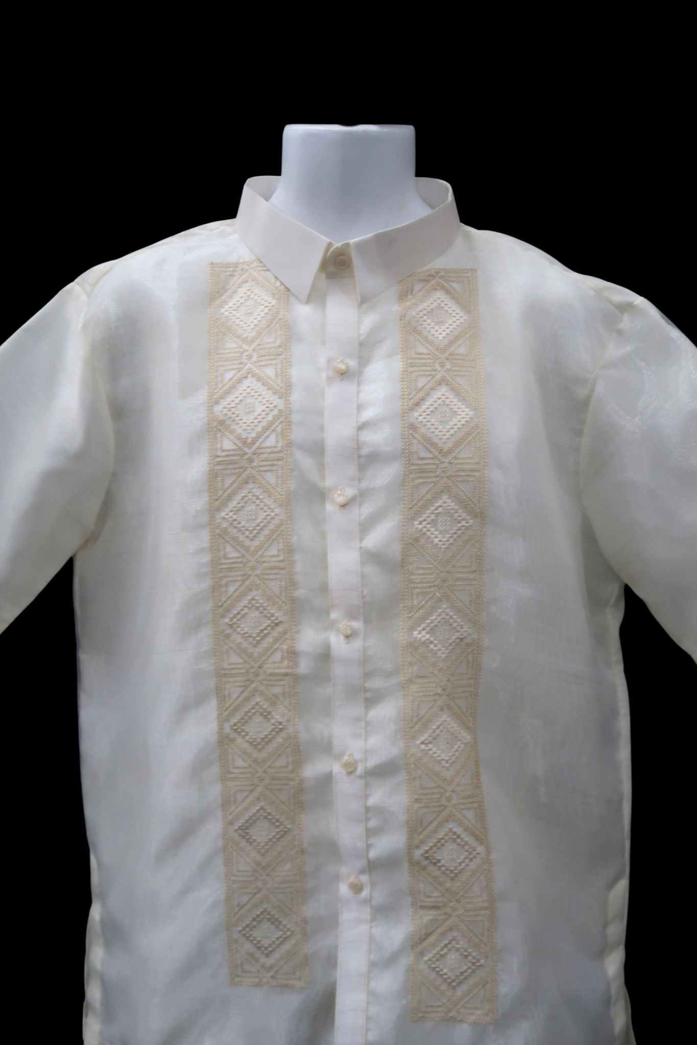 Diamond Short Sleeve Barong - Traditional Pina Organza