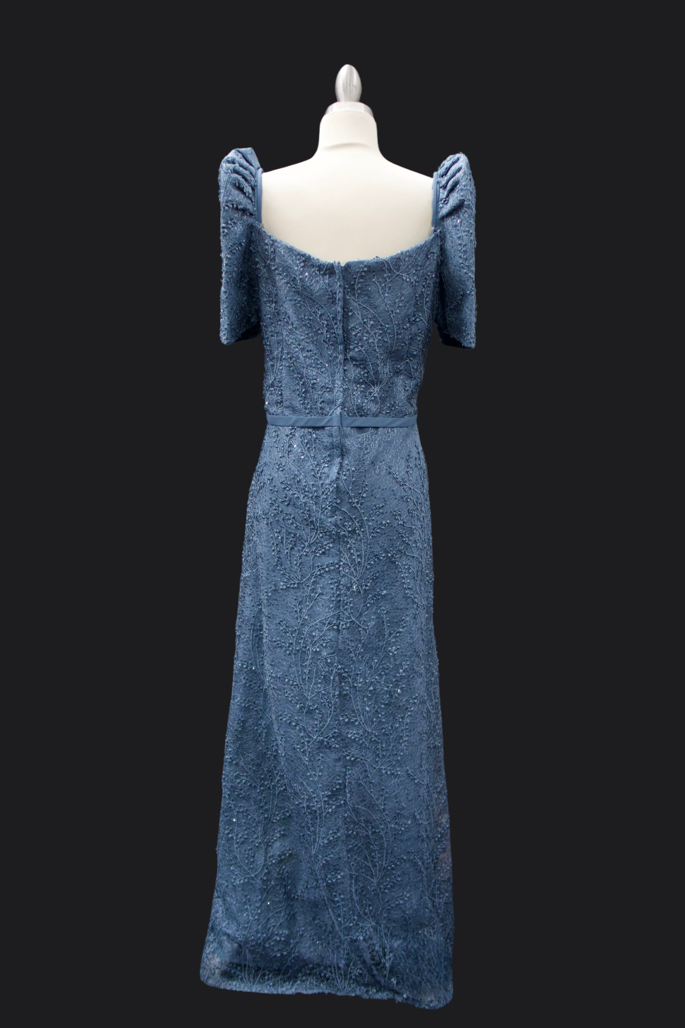 Full Lace Gown with Belt - Dusty Blue