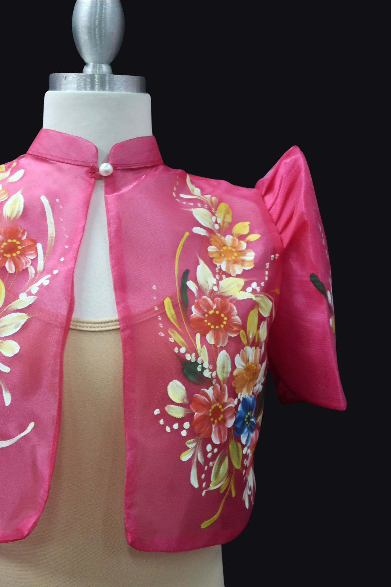 Hand Painted Single Button Bolero - Fuschia Pink