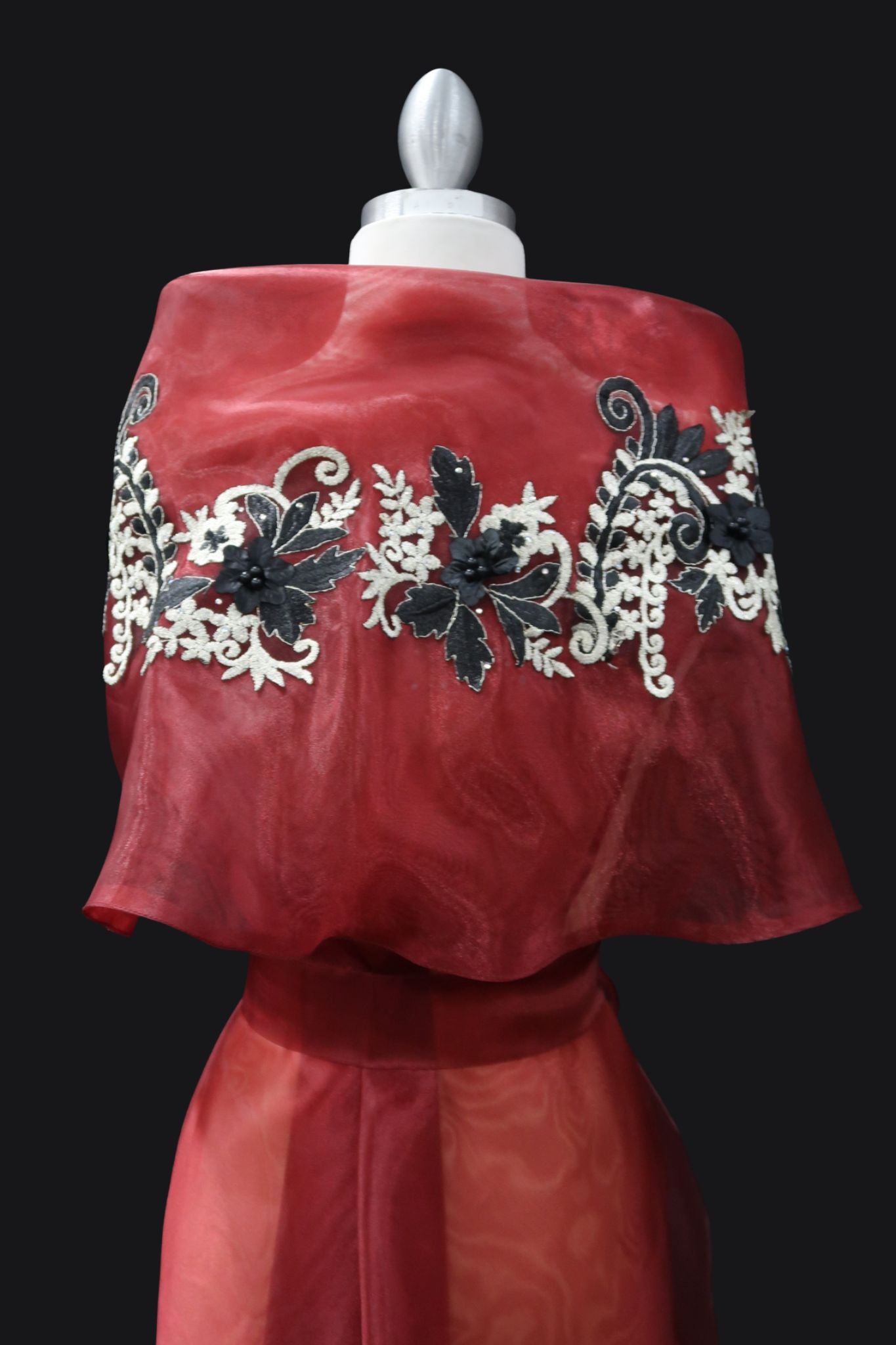 Lace Applique Panuelo - Burgundy & Black
