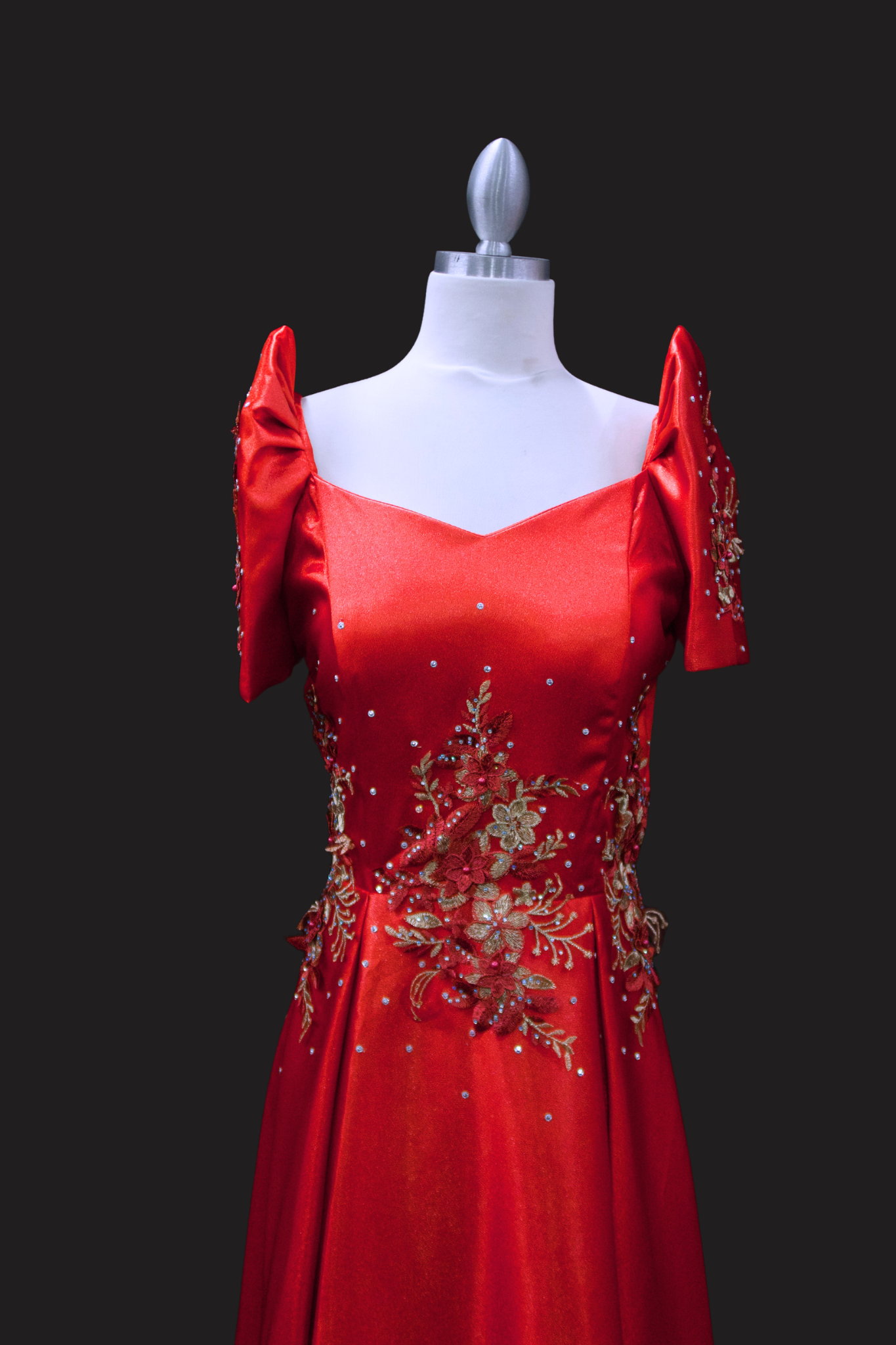 Diamond Satin Filipiniana Gown - Ruby Red