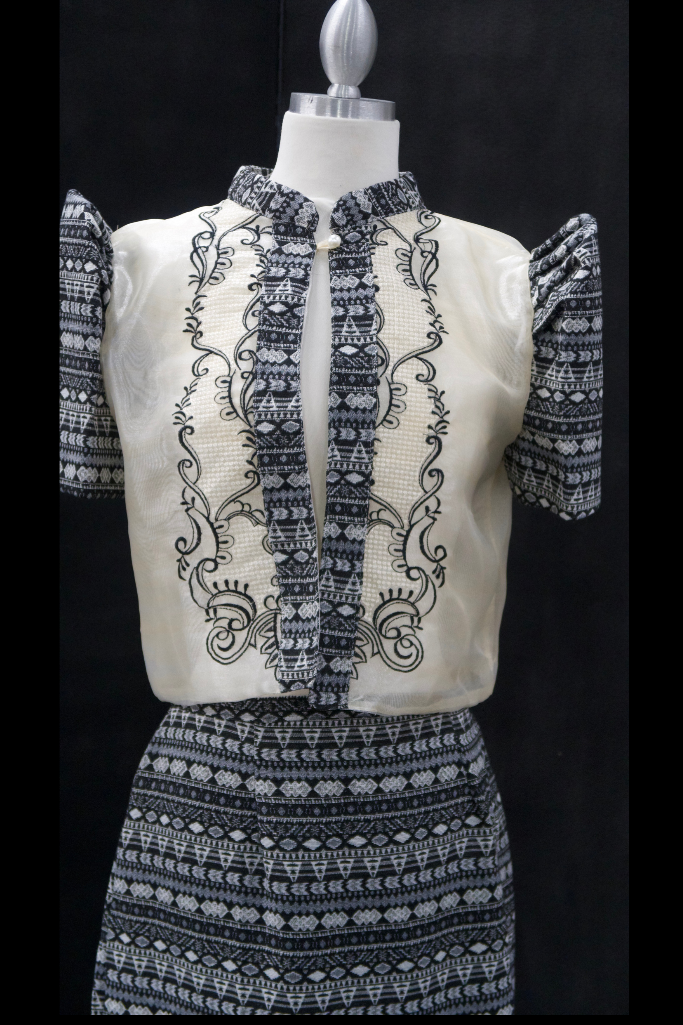 Black/White Ethnic Print Bolero & Skirt