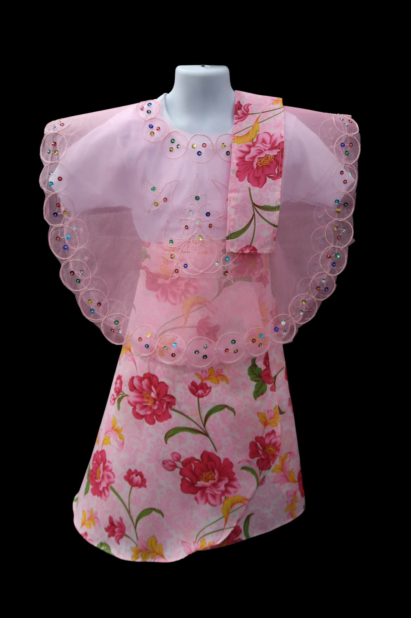Girl's Plaid Baro't Saya - Pink Floral