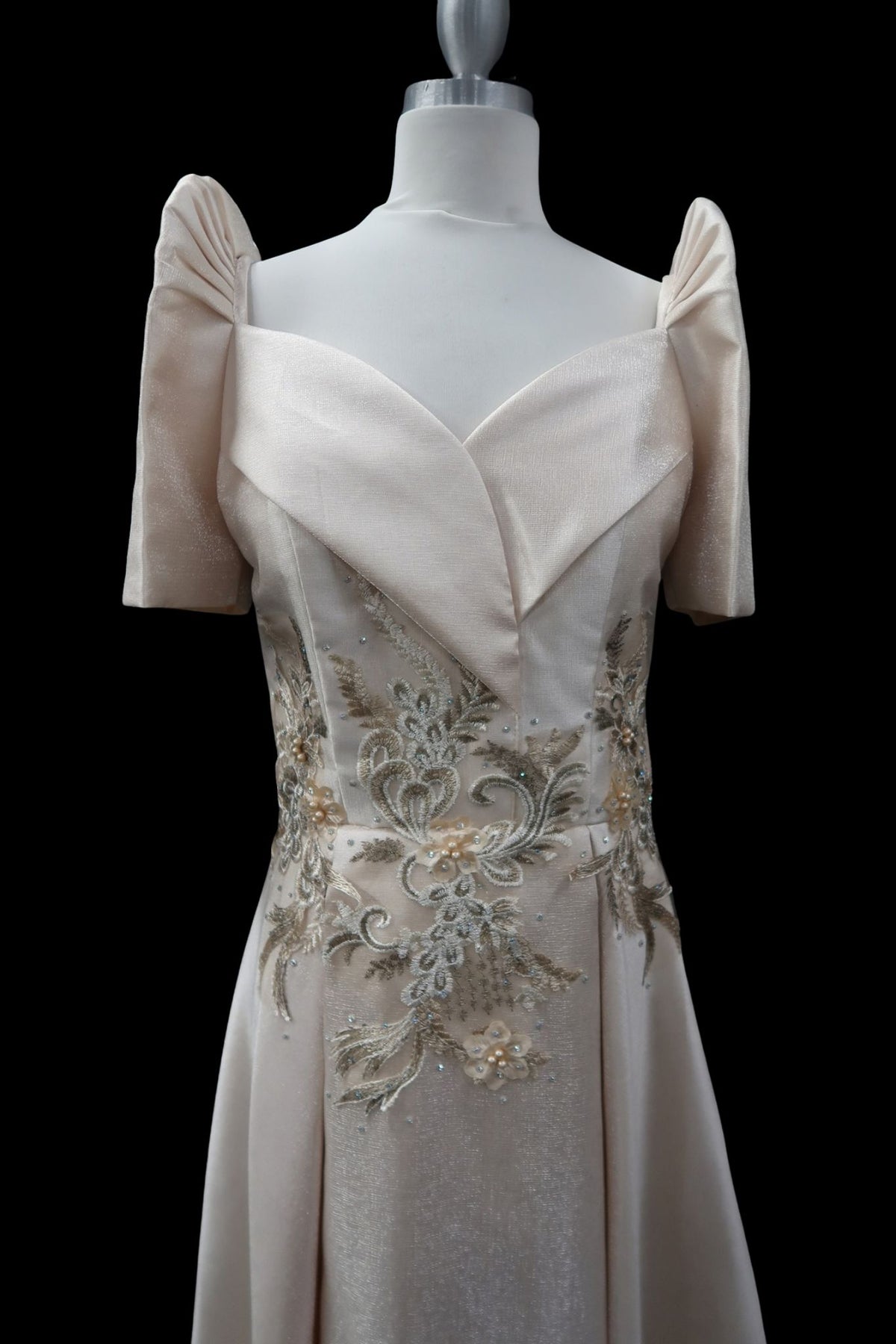 Metallic Gazar Overlap Gown - Beige