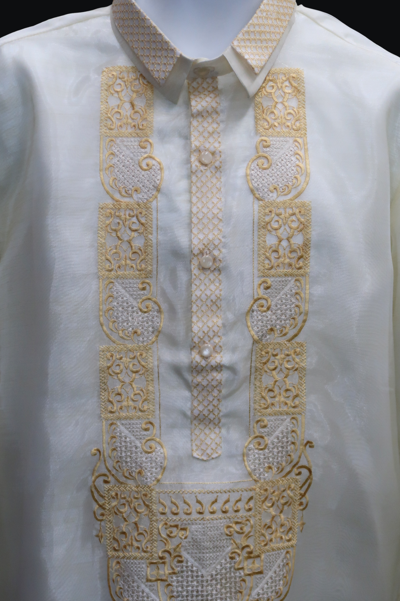Beige & Gold Organza Barong – CMC Boutique LV