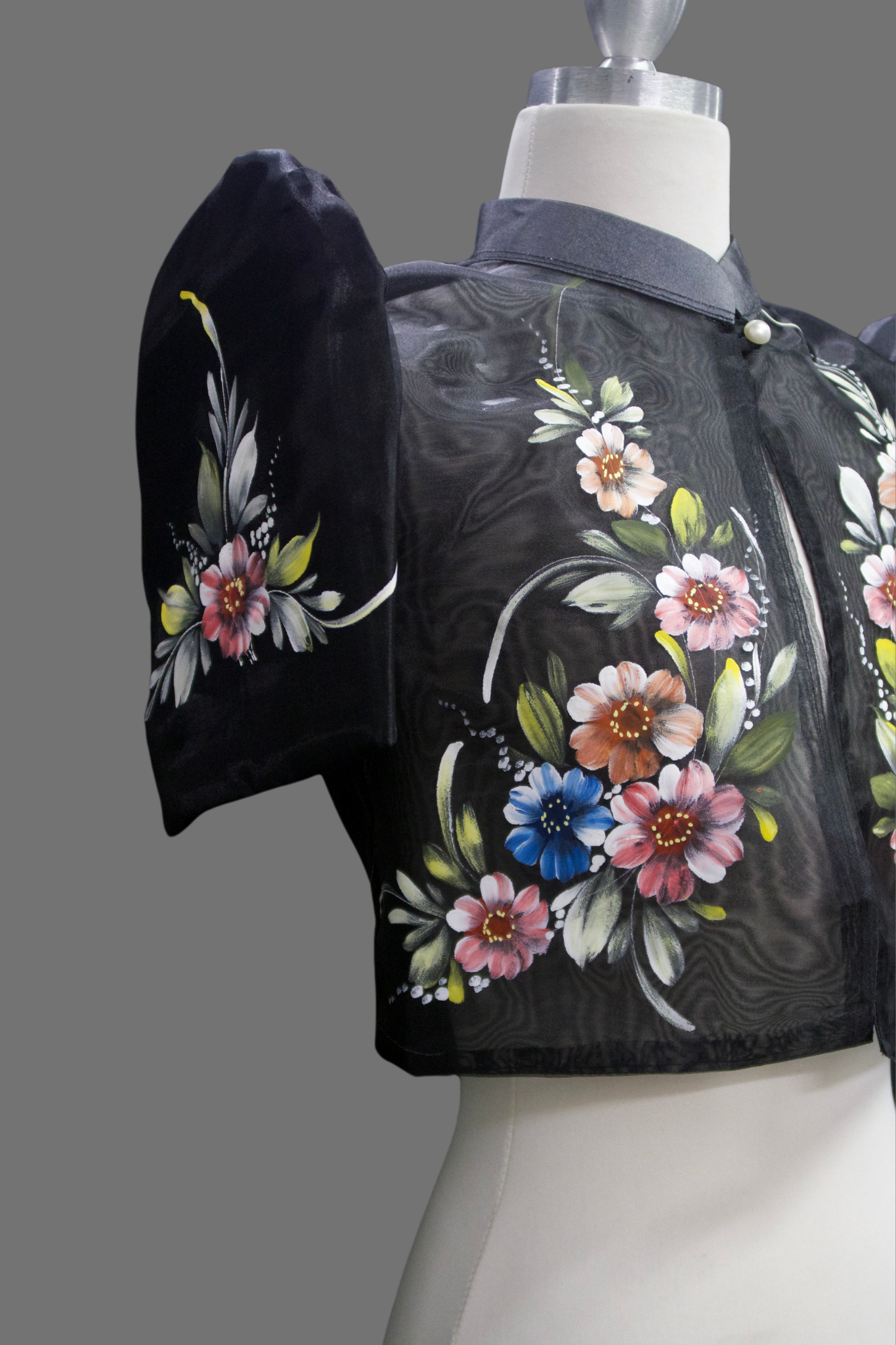 Hand Painted Single Button Bolero - Black