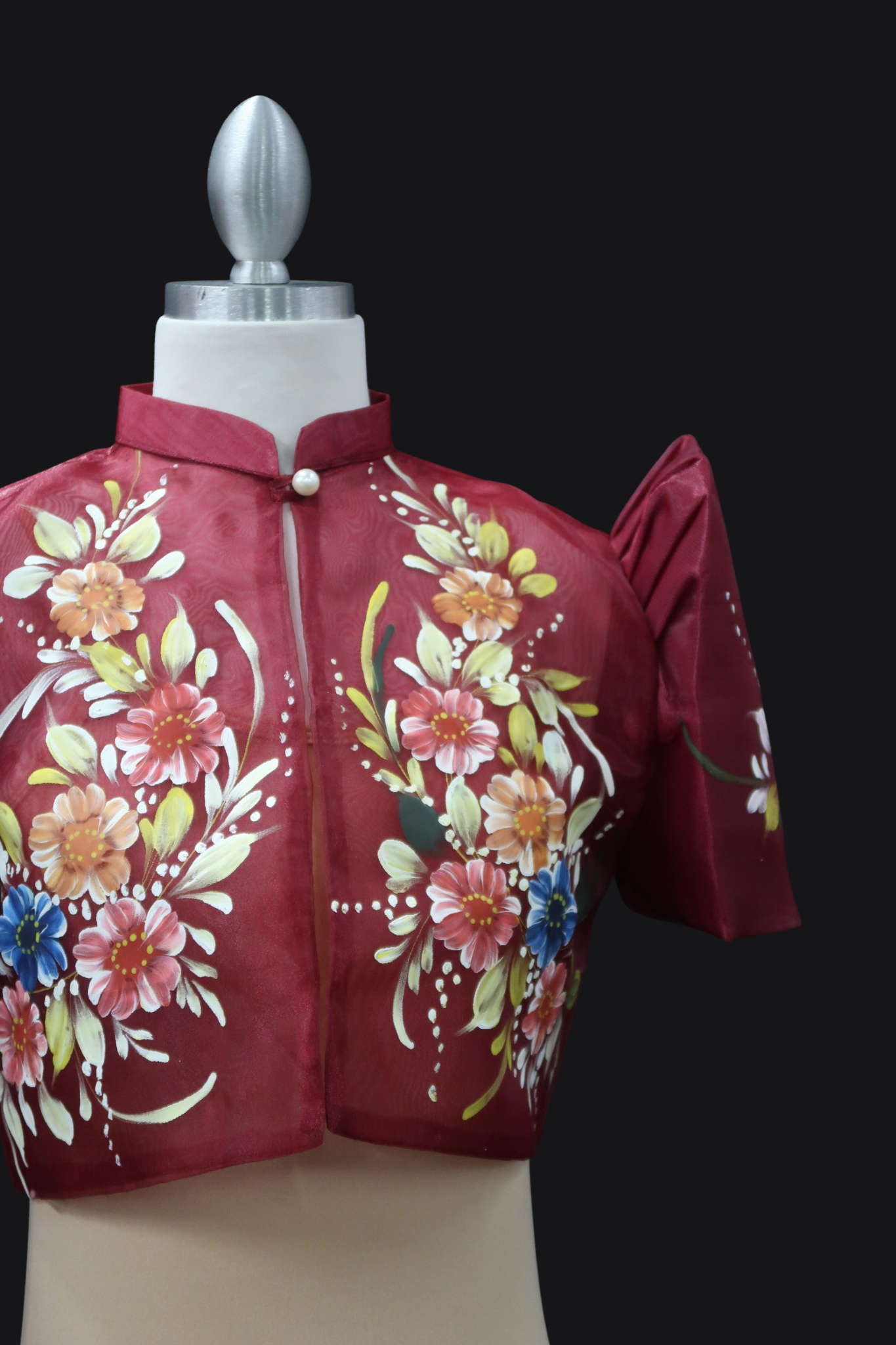 Hand Painted Single Button Bolero - Burgundy