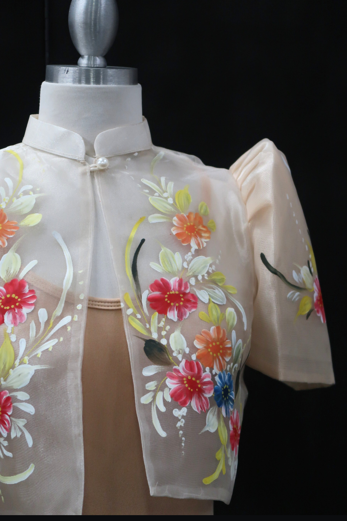 Hand Painted Single Button Bolero - Champagne