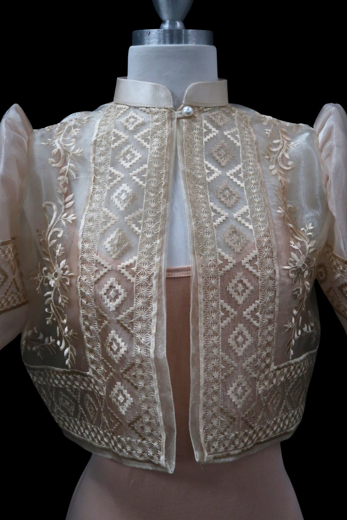 Amara Single Button Tulle Bolero - Light Mocha