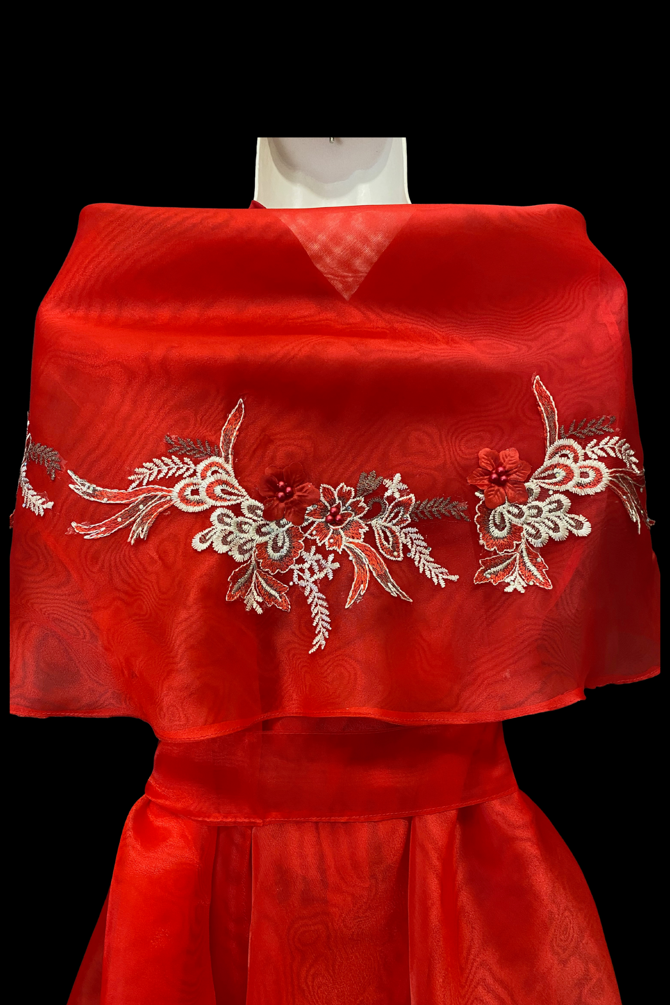 Lace Applique Panuelo - Red