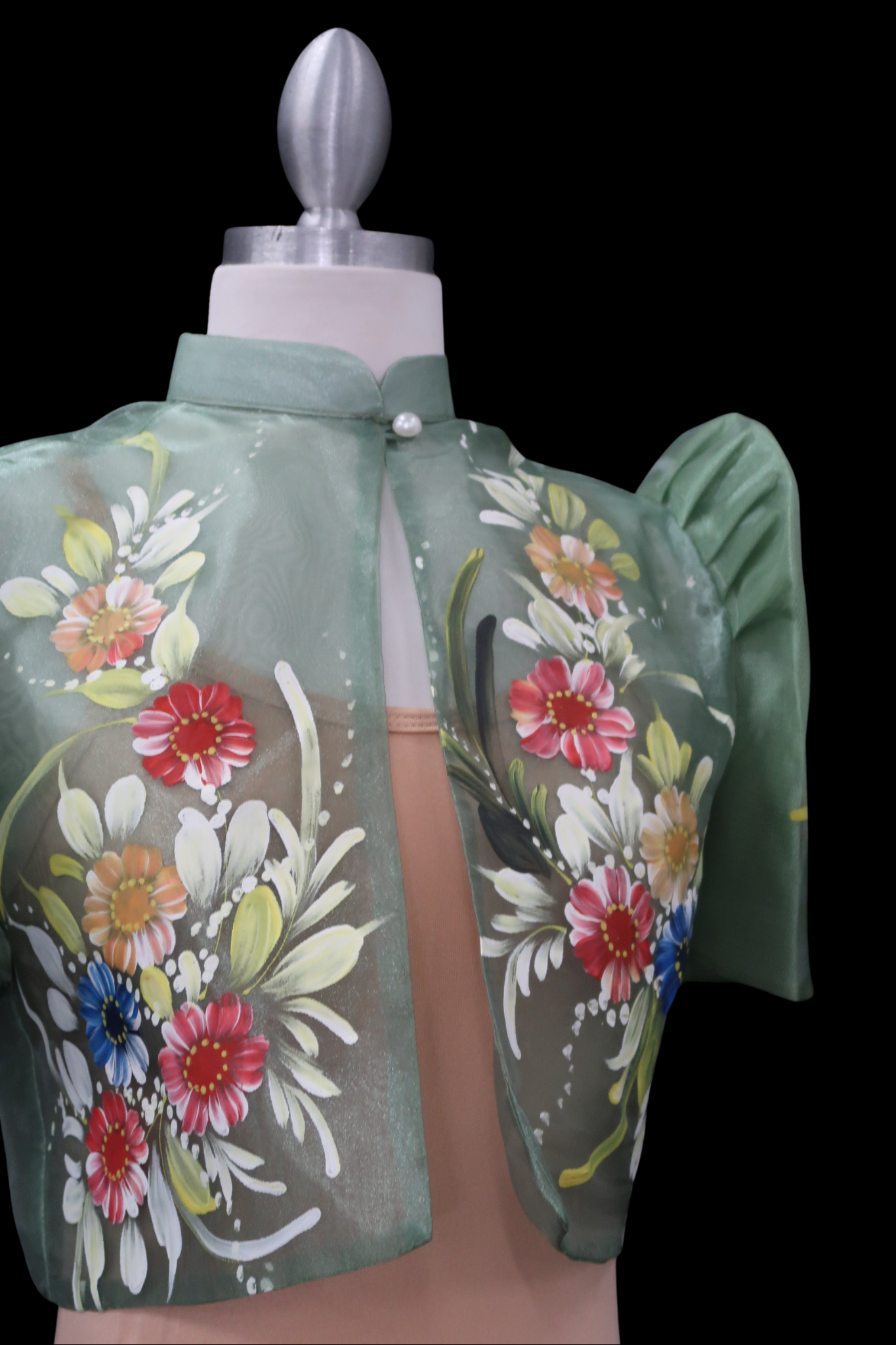 Hand Painted Single Button Bolero - Sage Green