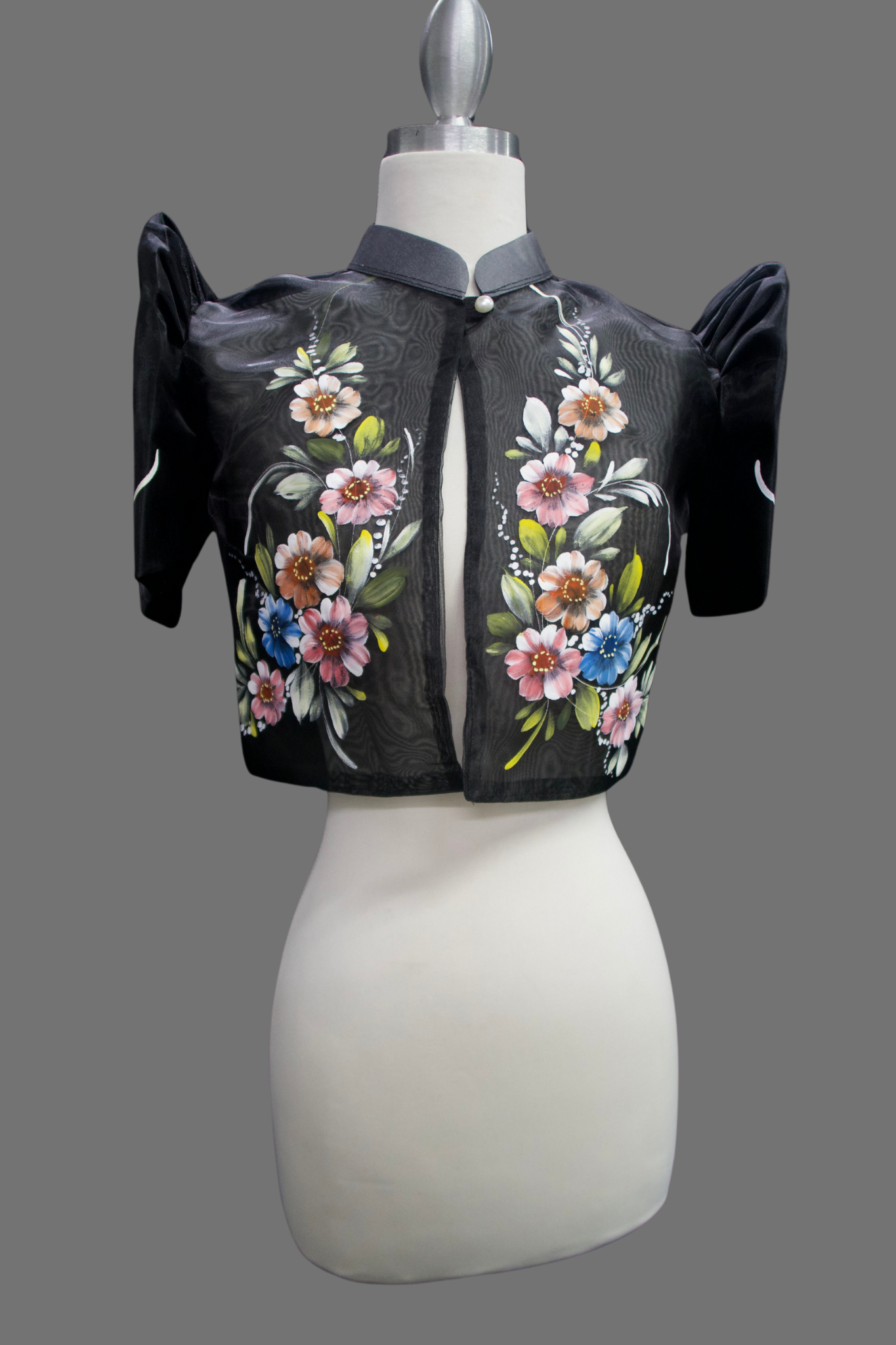 Hand Painted Single Button Bolero - Black